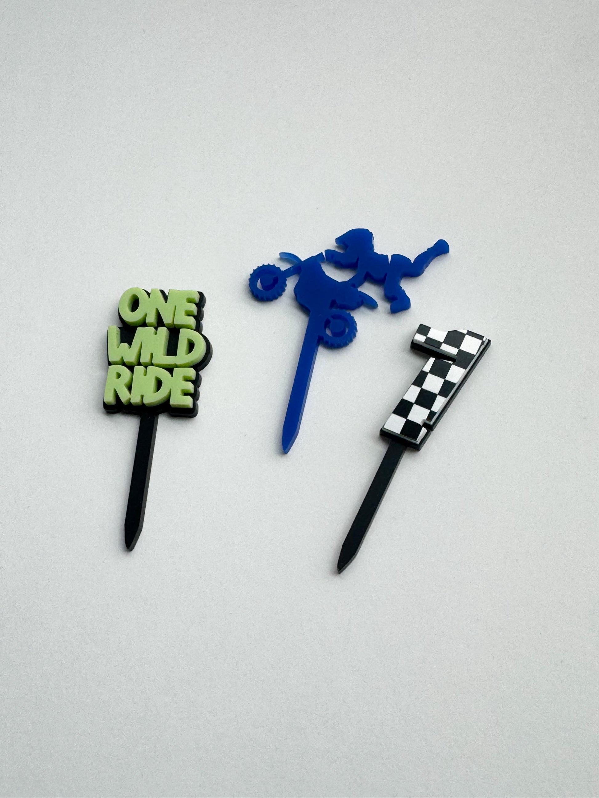 One Wild Ride Cupcake Toppers – Dirt Bike First Birthday Acrylic Cup Cake Decor