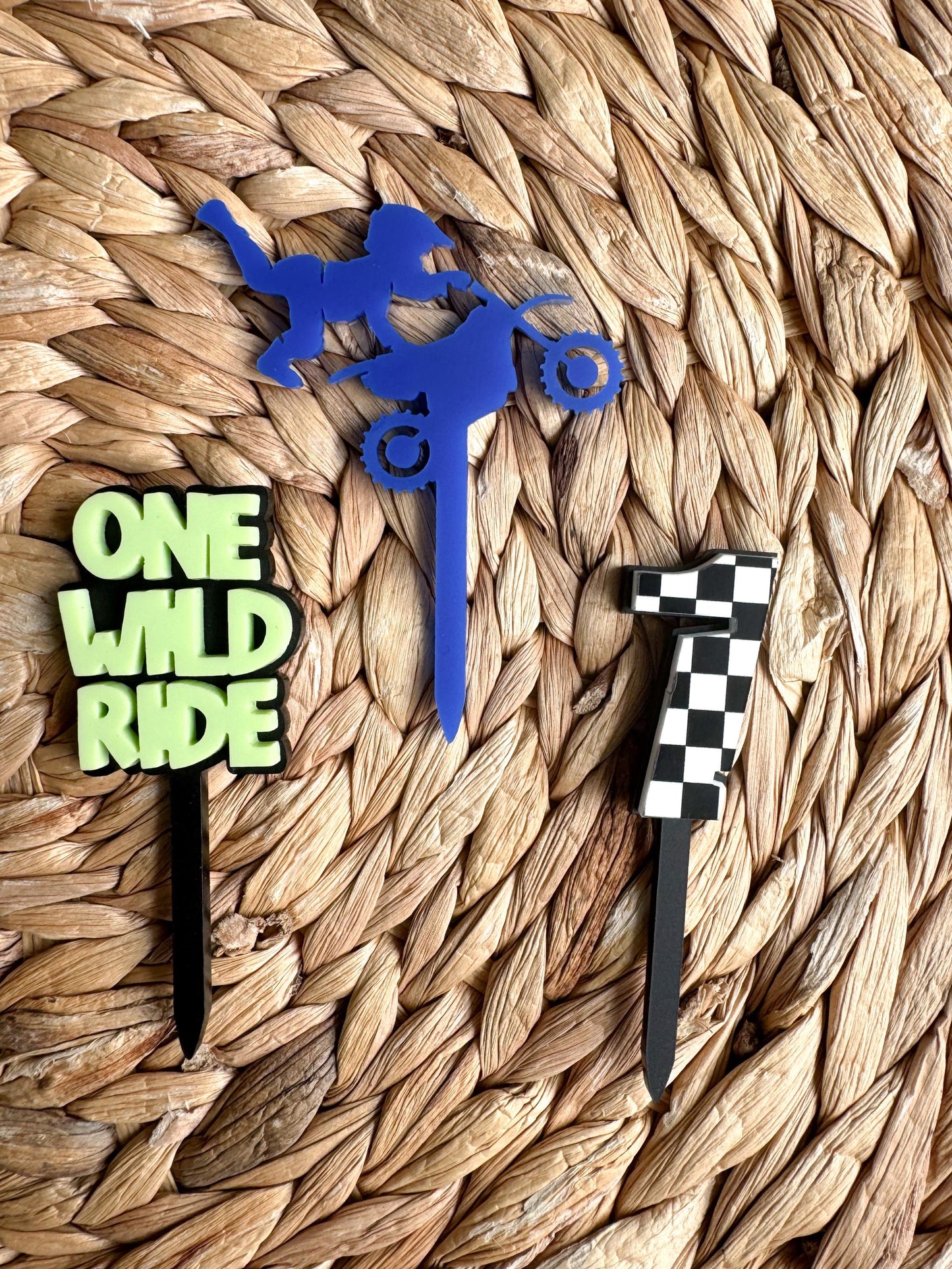 One Wild Ride Cupcake Toppers – Dirt Bike First Birthday Acrylic Cup Cake Decor