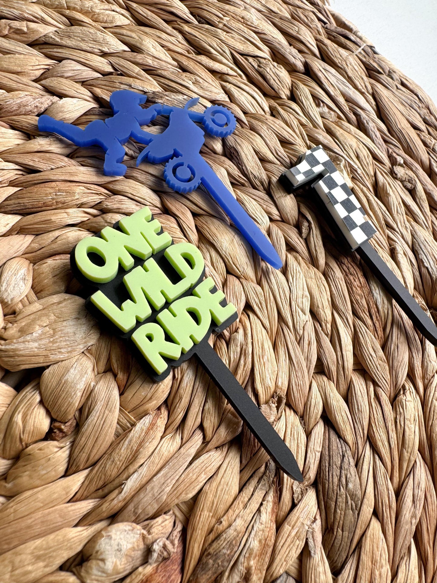 One Wild Ride Cupcake Toppers – Dirt Bike First Birthday Acrylic Cup Cake Decor