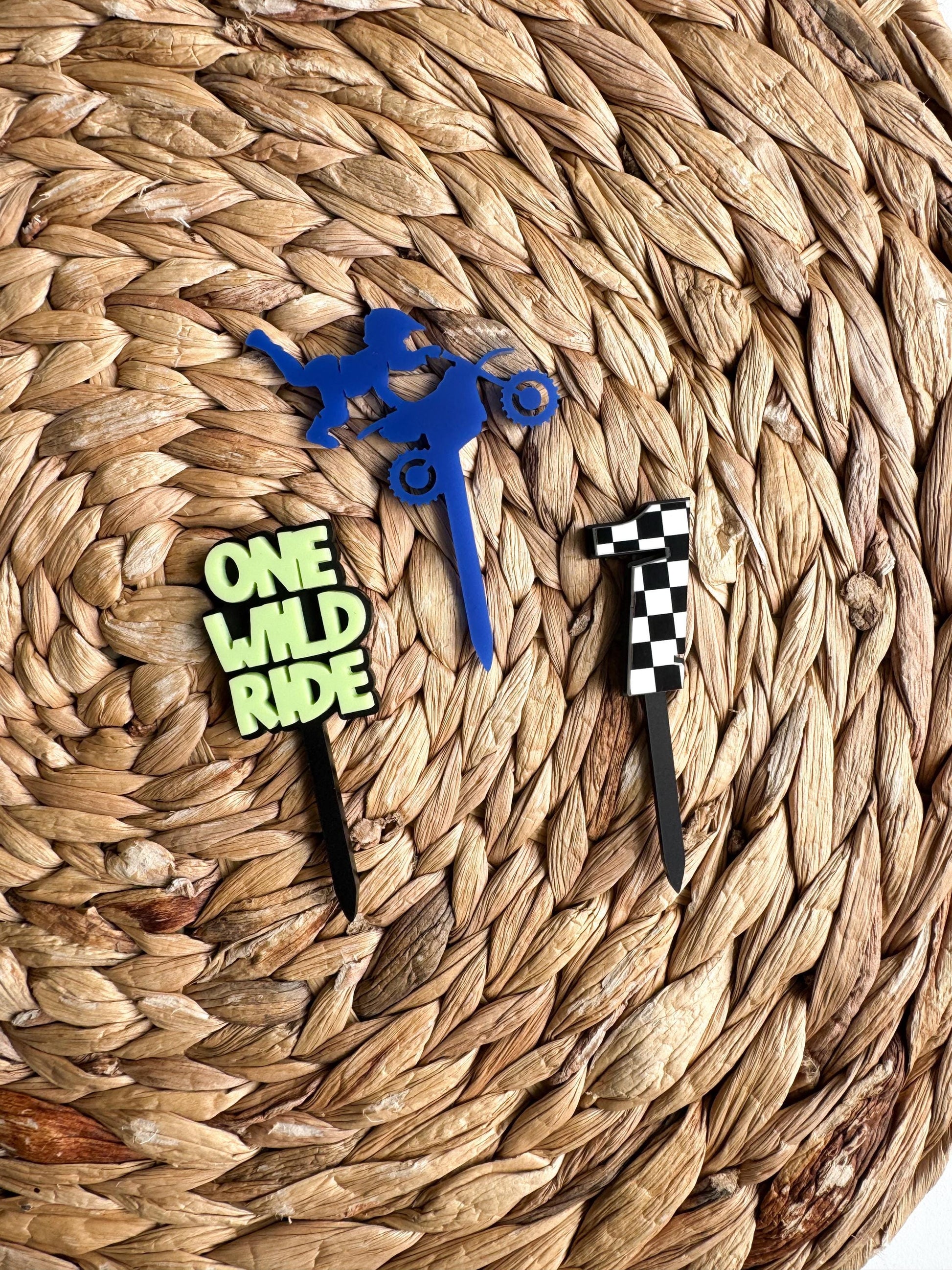 One Wild Ride Cupcake Toppers – Dirt Bike First Birthday Acrylic Cup Cake Decor