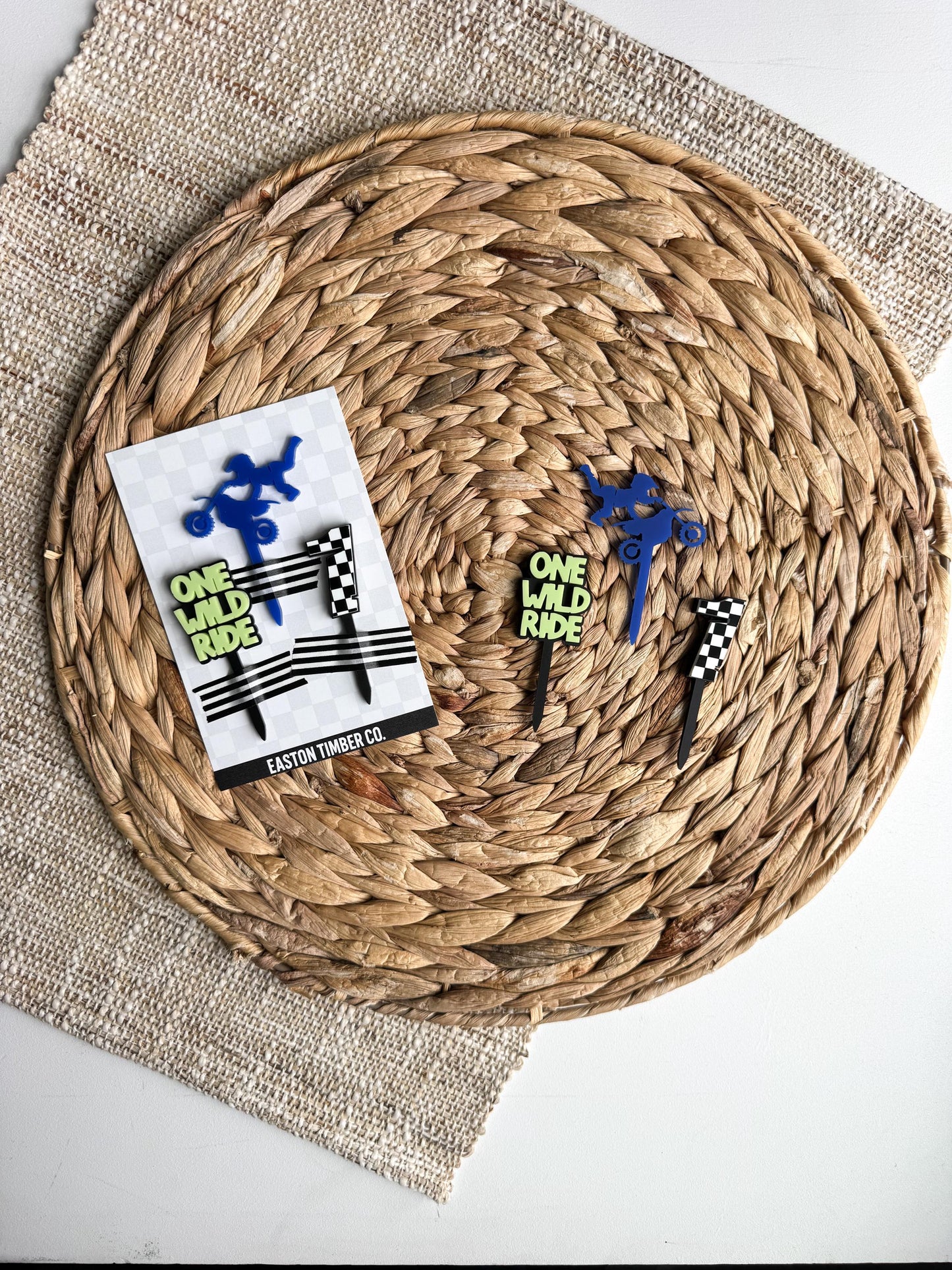 One Wild Ride Cupcake Toppers – Dirt Bike First Birthday Acrylic Cup Cake Decor