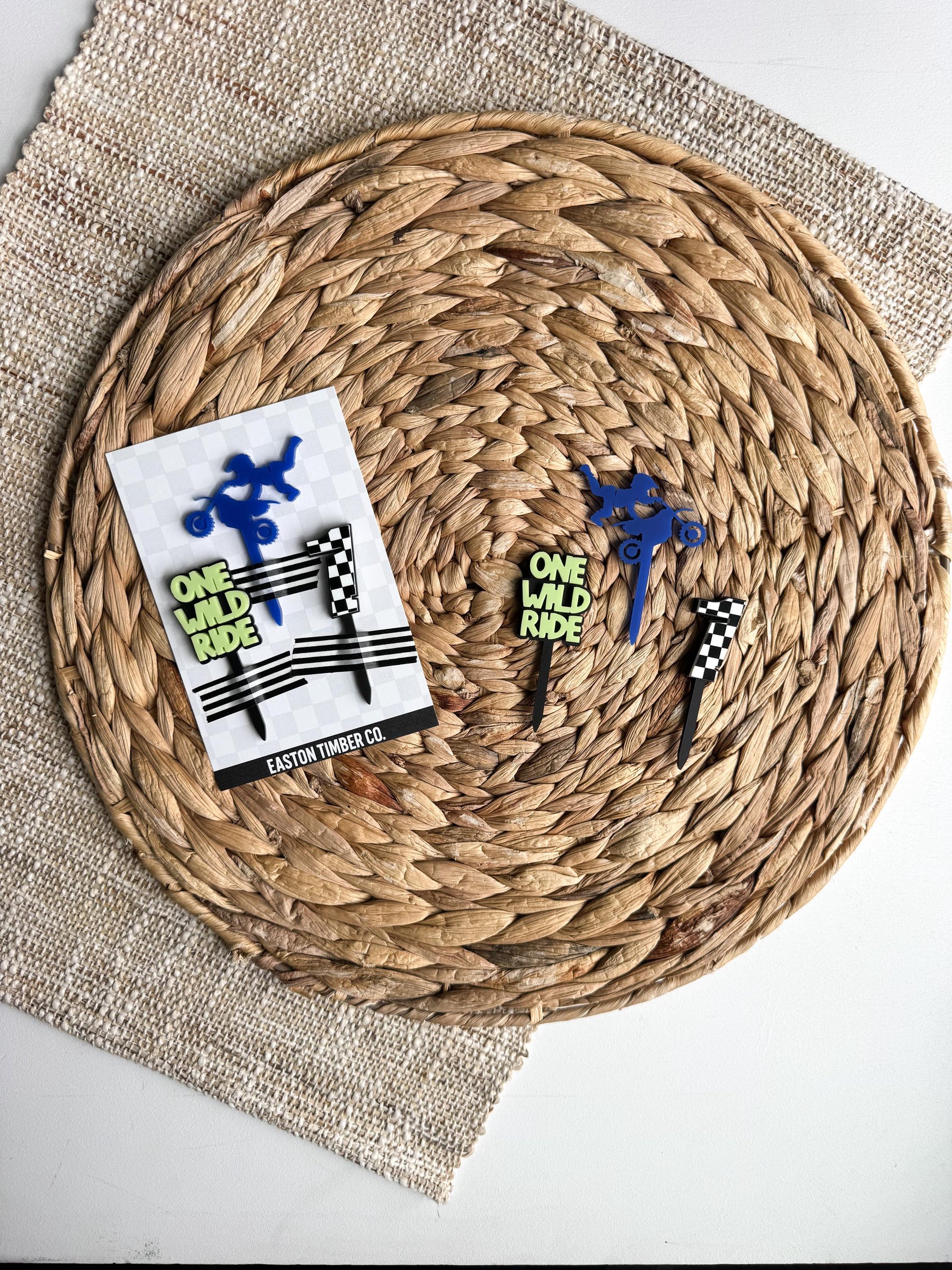 One Wild Ride Cupcake Toppers – Dirt Bike First Birthday Acrylic Cup Cake Decor