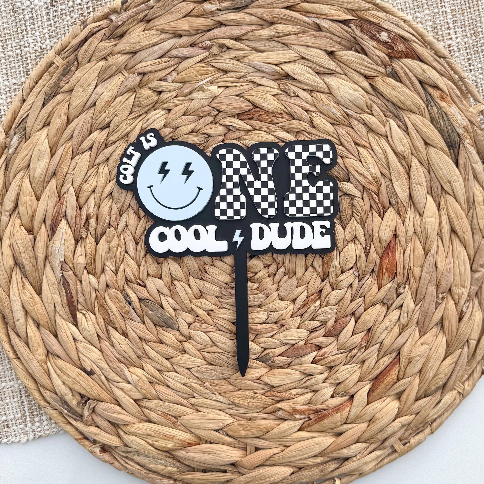 One Happy Dude First Birthday Cake Topper | Smiley 1st Party Decor Personalized Name