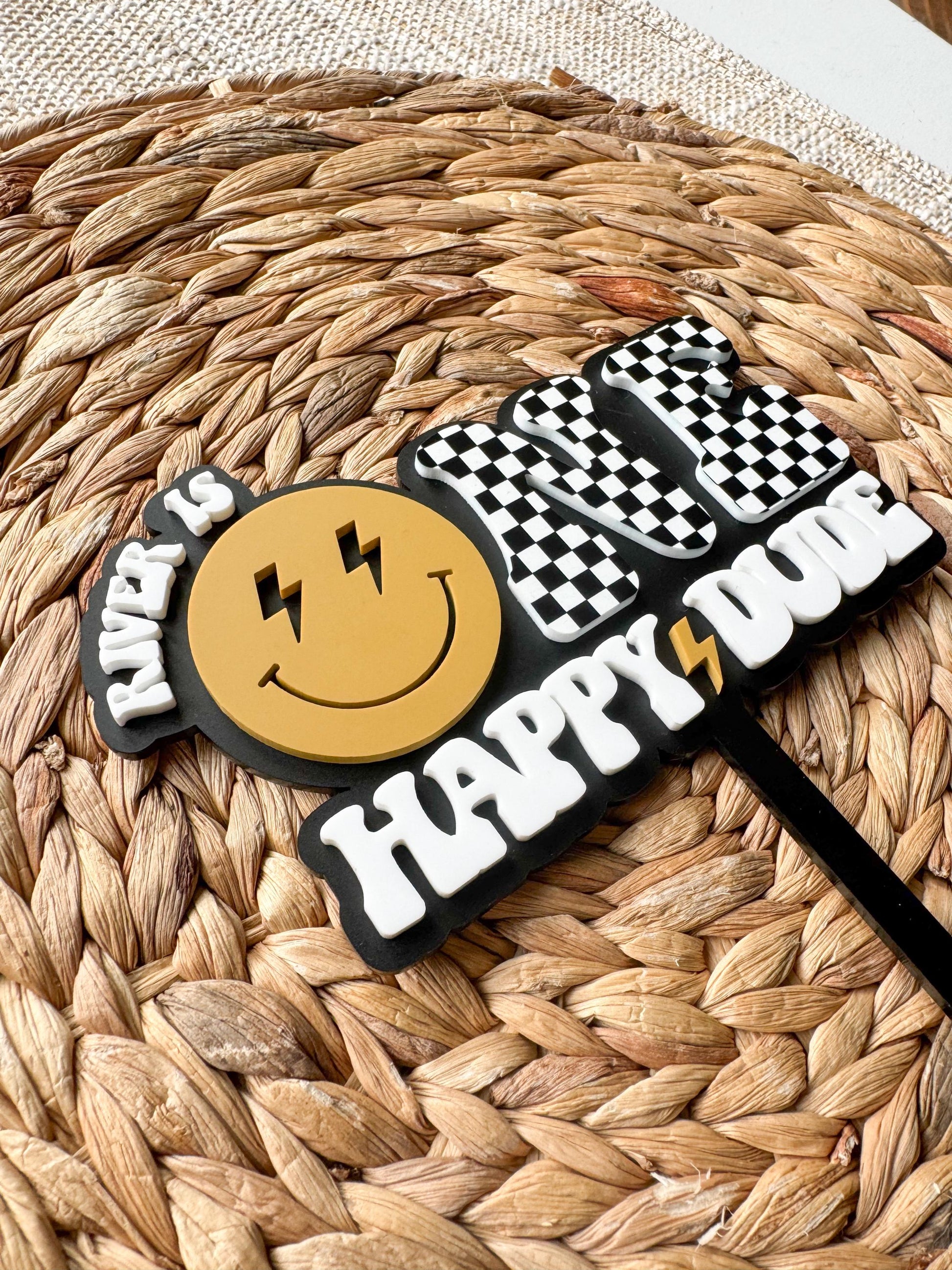 One Happy Dude First Birthday Cake Topper | Smiley 1st Party Decor Personalized Name