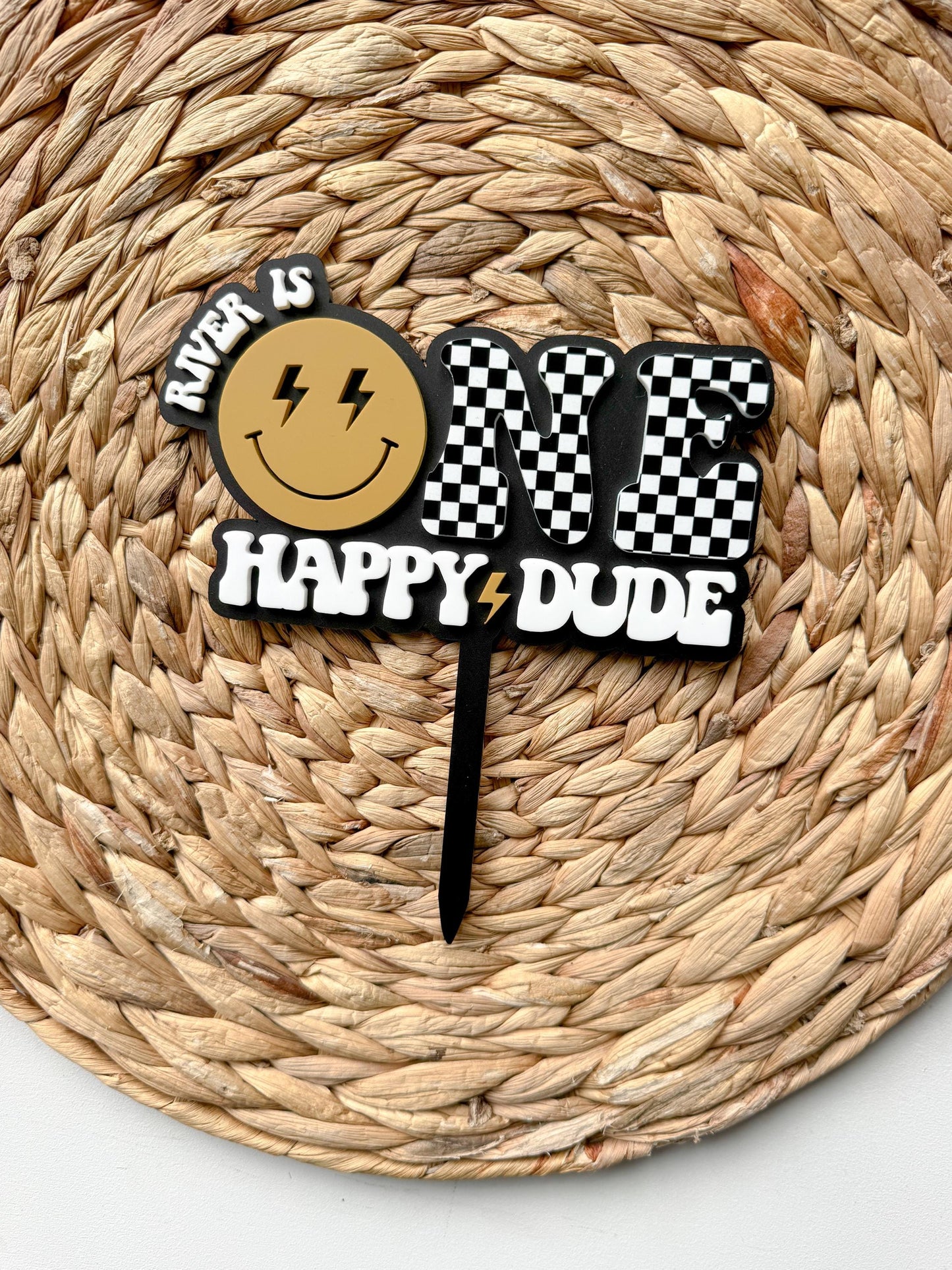 One Happy Dude First Birthday Cake Topper | Smiley 1st Party Decor Personalized Name