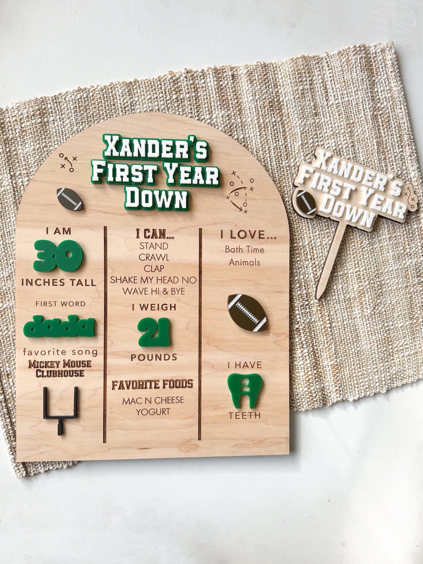Football Number Cake Topper Custom Age Sports Party Decor Personalized Colors