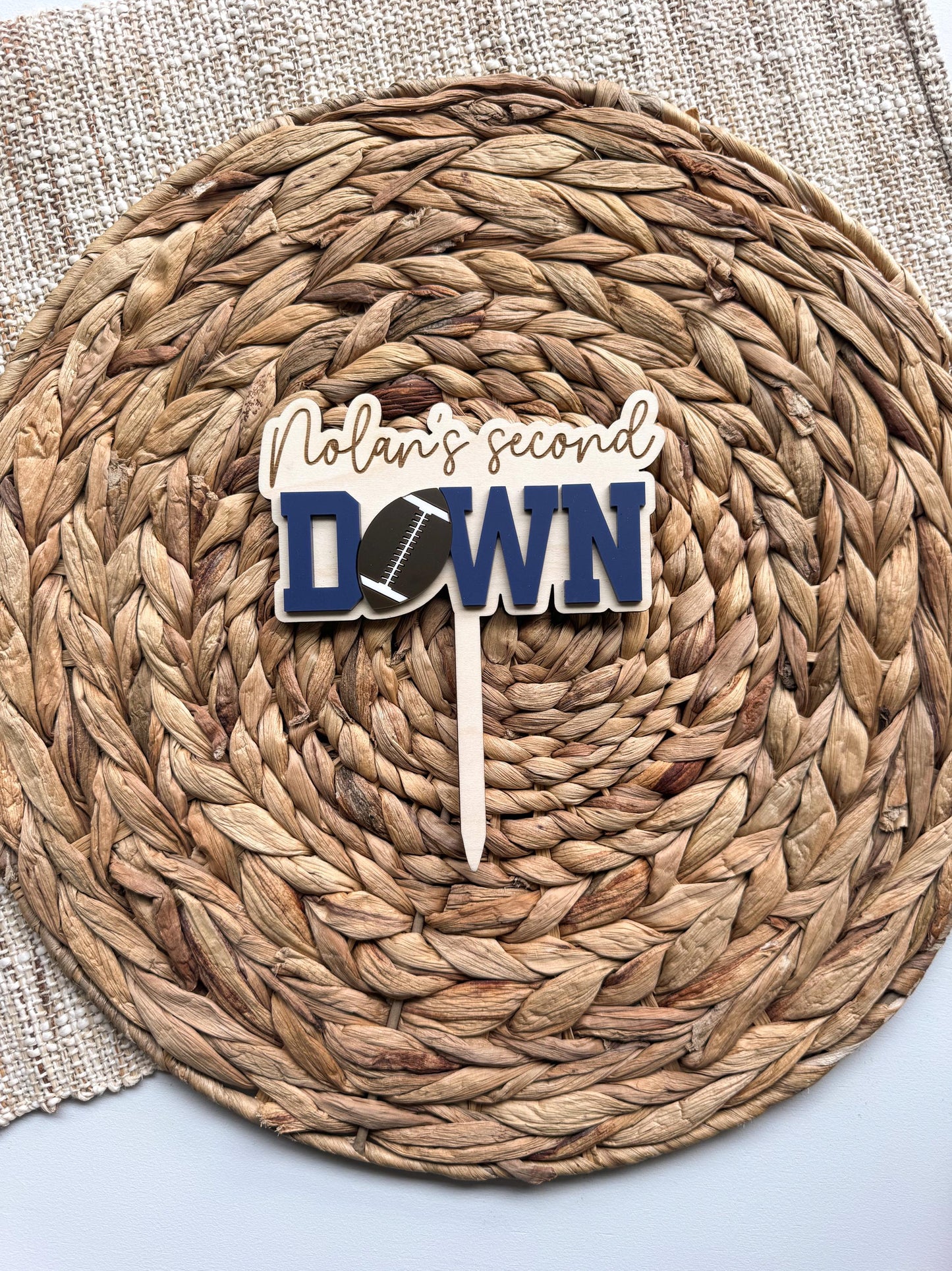 Custom Football Cake Topper – Personalized Second Down Birthday Sports Theme Party Decor