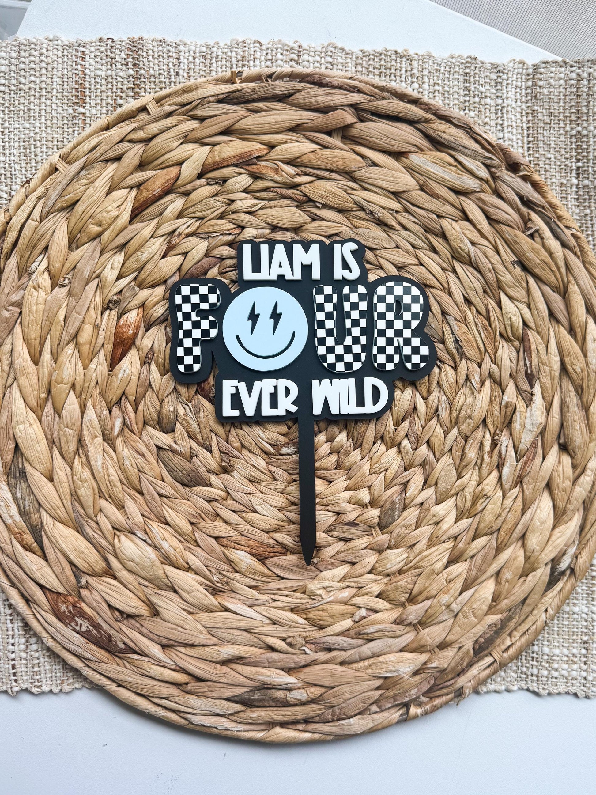 4th Birthday Cake Topper Four Ever Wild Personalized Name Wild Party Decor