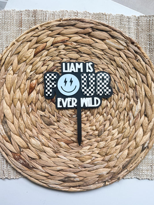4th Birthday Cake Topper Four Ever Wild Personalized Name Wild Party Decor
