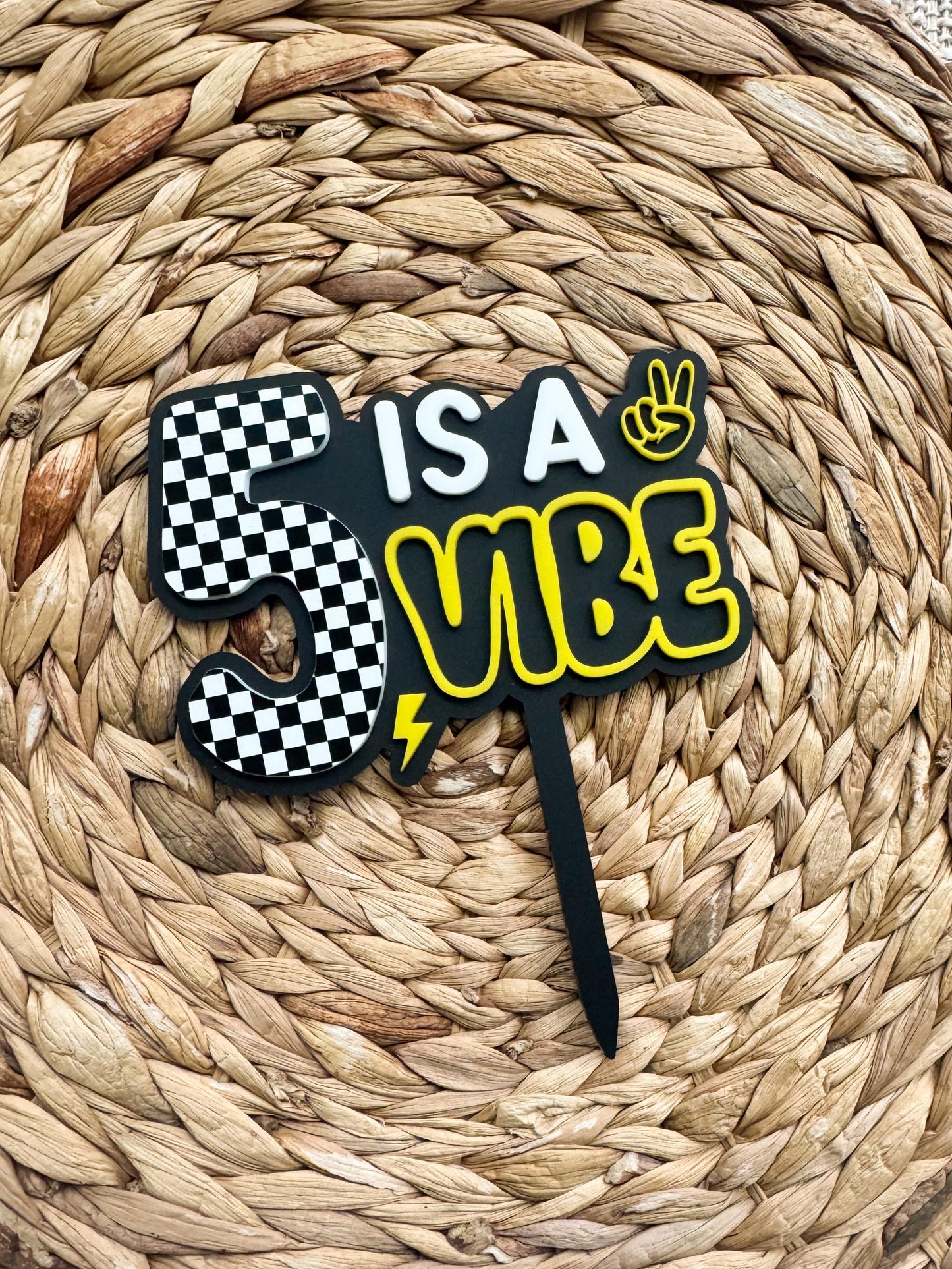 Is A Vibe Birthday Cake Topper Personalized Age Retro Smiley Party Decor
