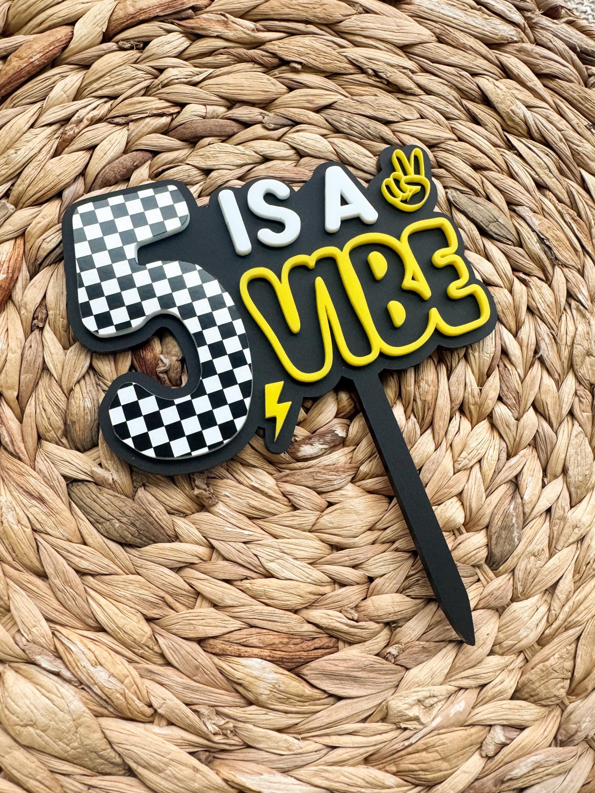 Is A Vibe Birthday Cake Topper Personalized Age Retro Smiley Party Decor