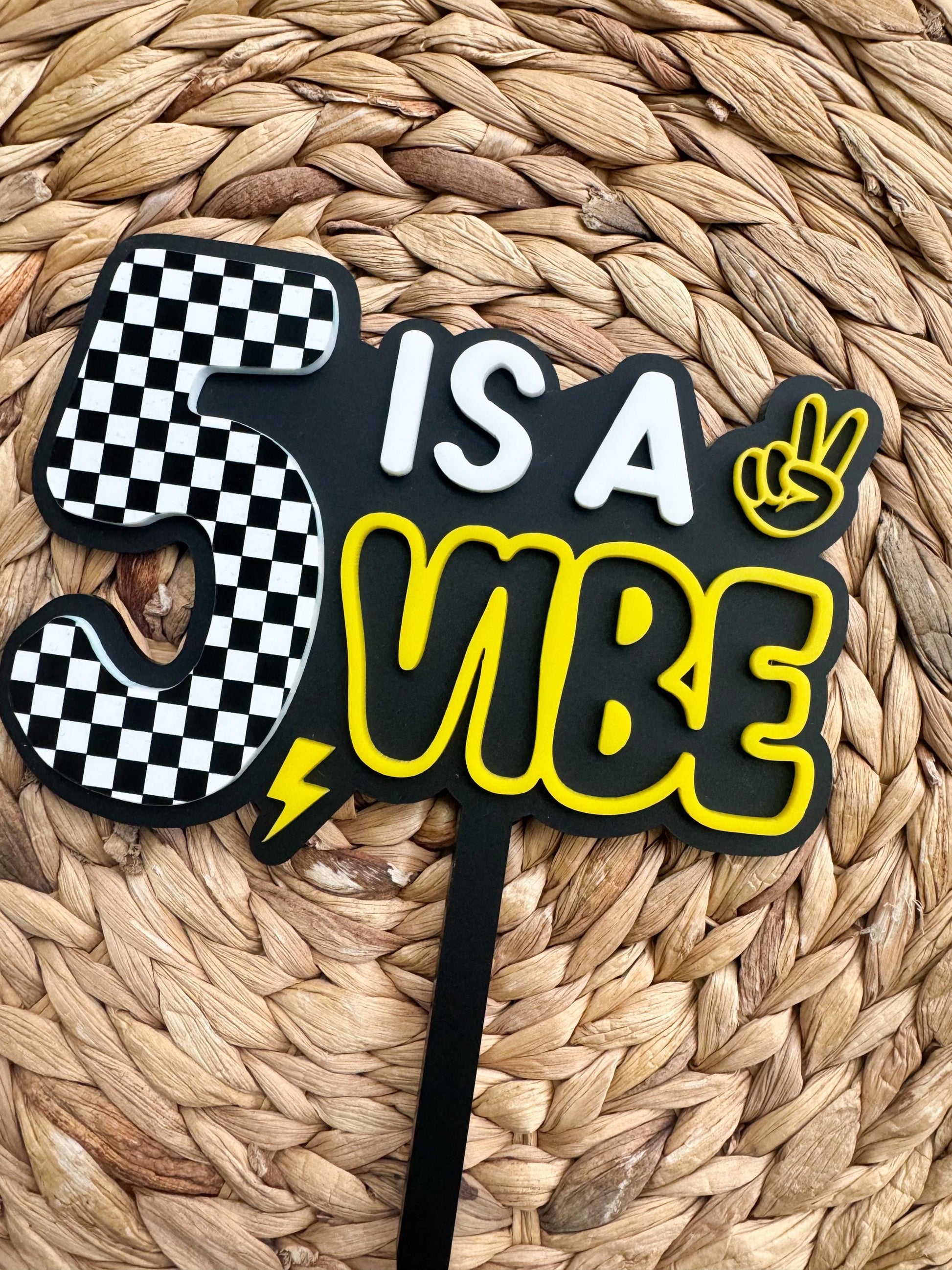 Is A Vibe Birthday Cake Topper Personalized Age Retro Smiley Party Decor
