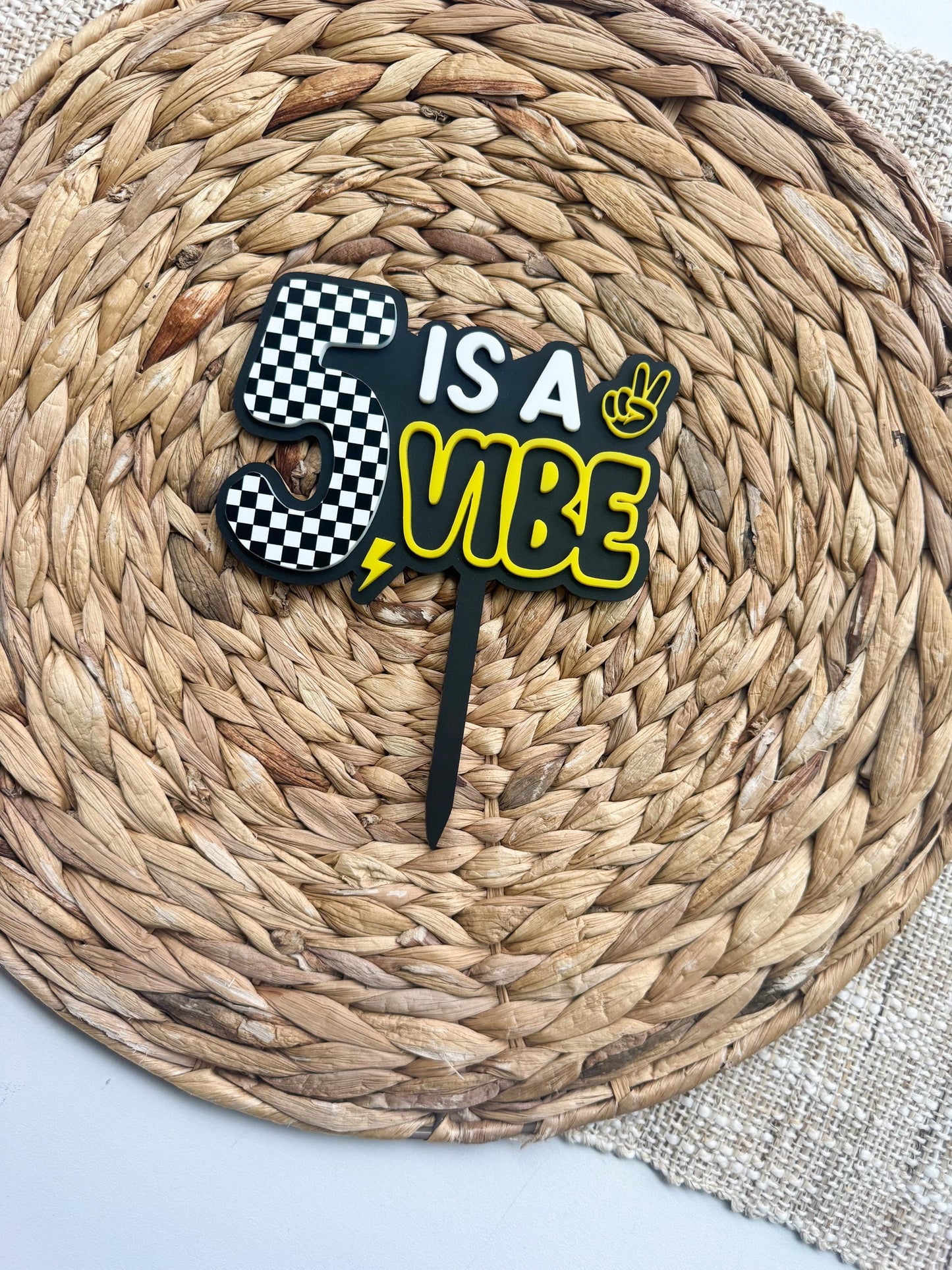 Is A Vibe Birthday Cake Topper Personalized Age Retro Smiley Party Decor