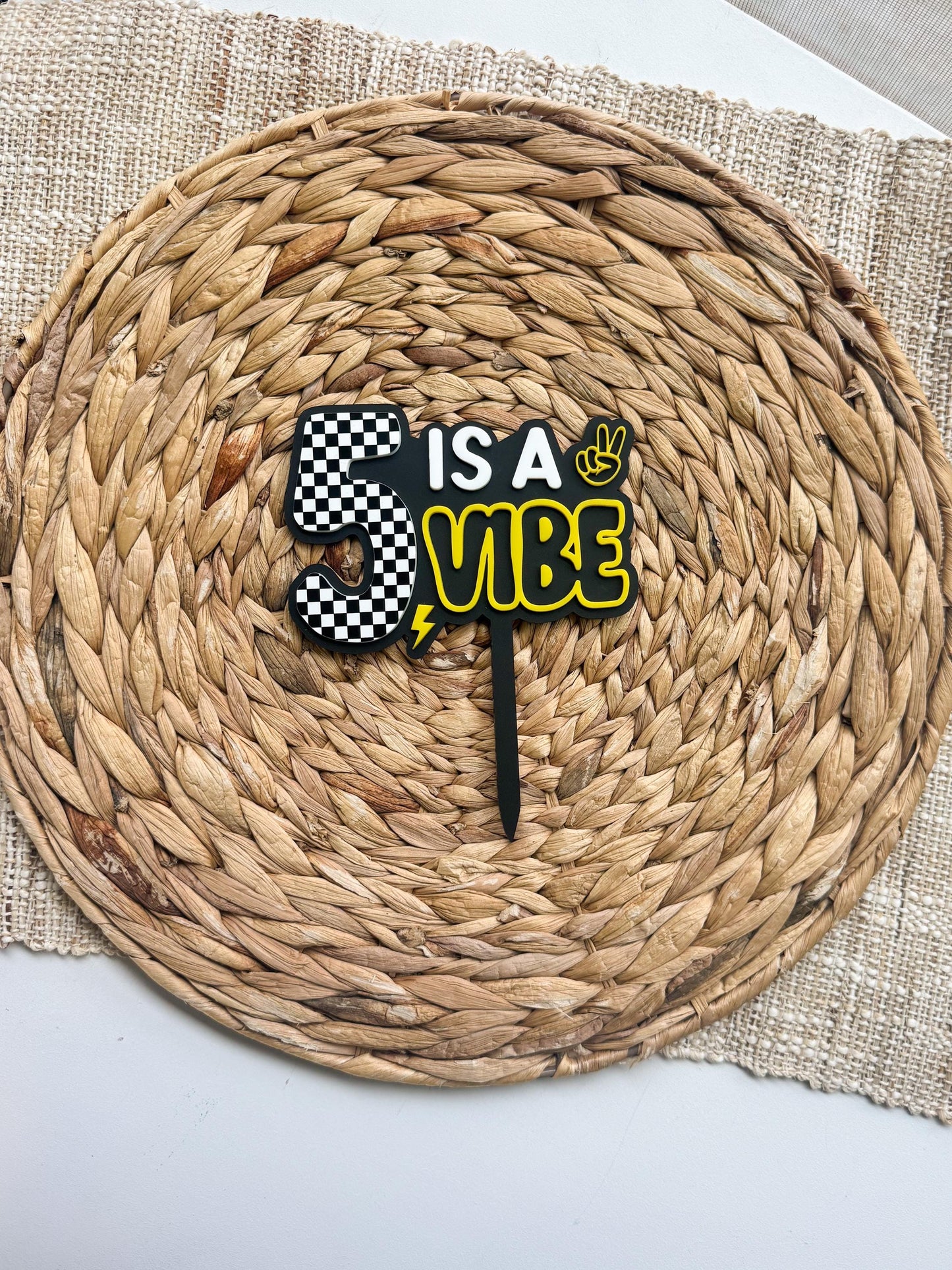 Is A Vibe Birthday Cake Topper Personalized Age Retro Smiley Party Decor