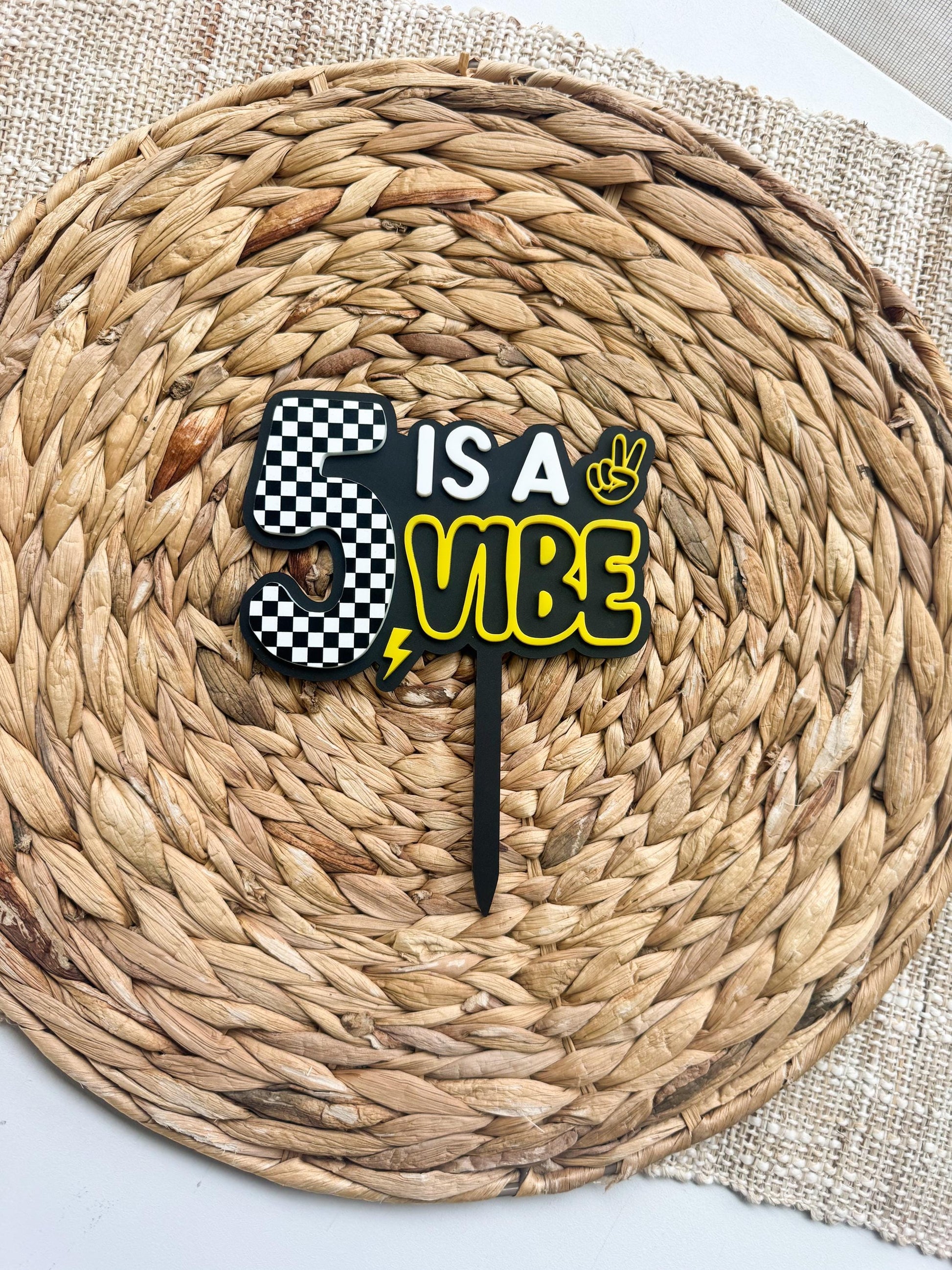 Is A Vibe Birthday Cake Topper Personalized Age Retro Smiley Party Decor