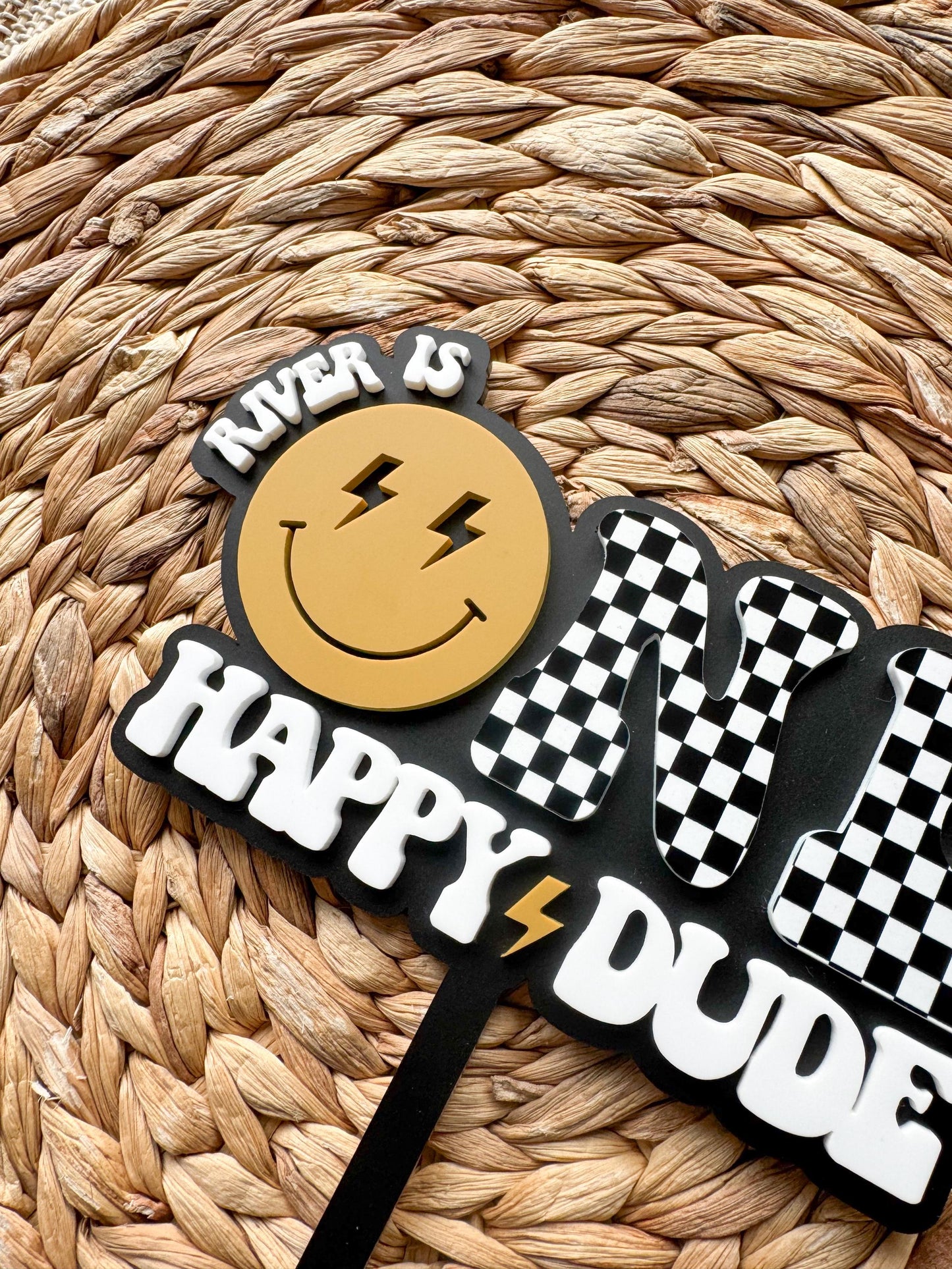 One Happy Dude First Birthday Cake Topper | Smiley 1st Party Decor Personalized Name