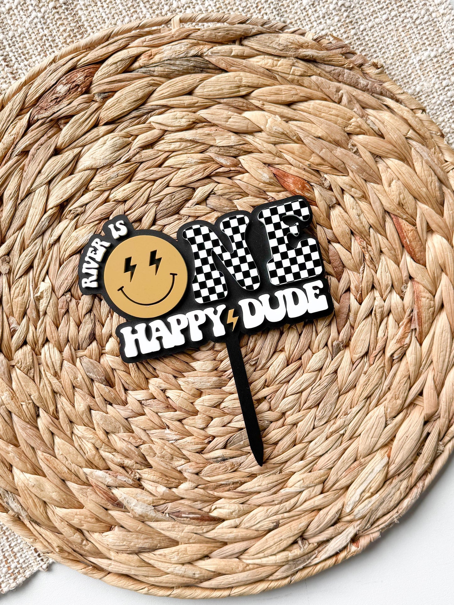 One Happy Dude First Birthday Cake Topper | Smiley 1st Party Decor Personalized Name