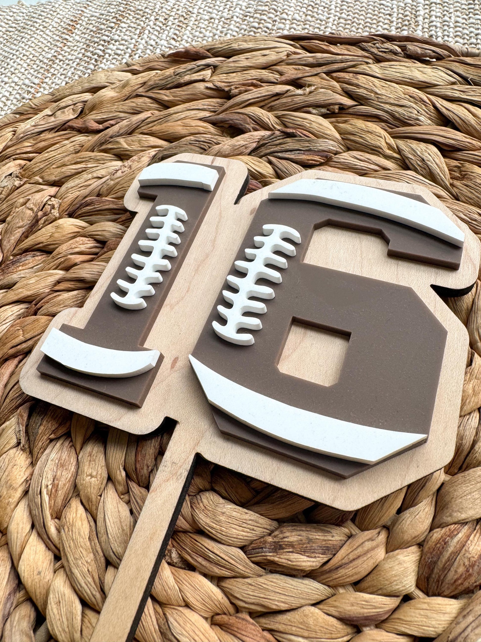 Football Number Cake Topper Custom Age Sports Party Decor Personalized Colors