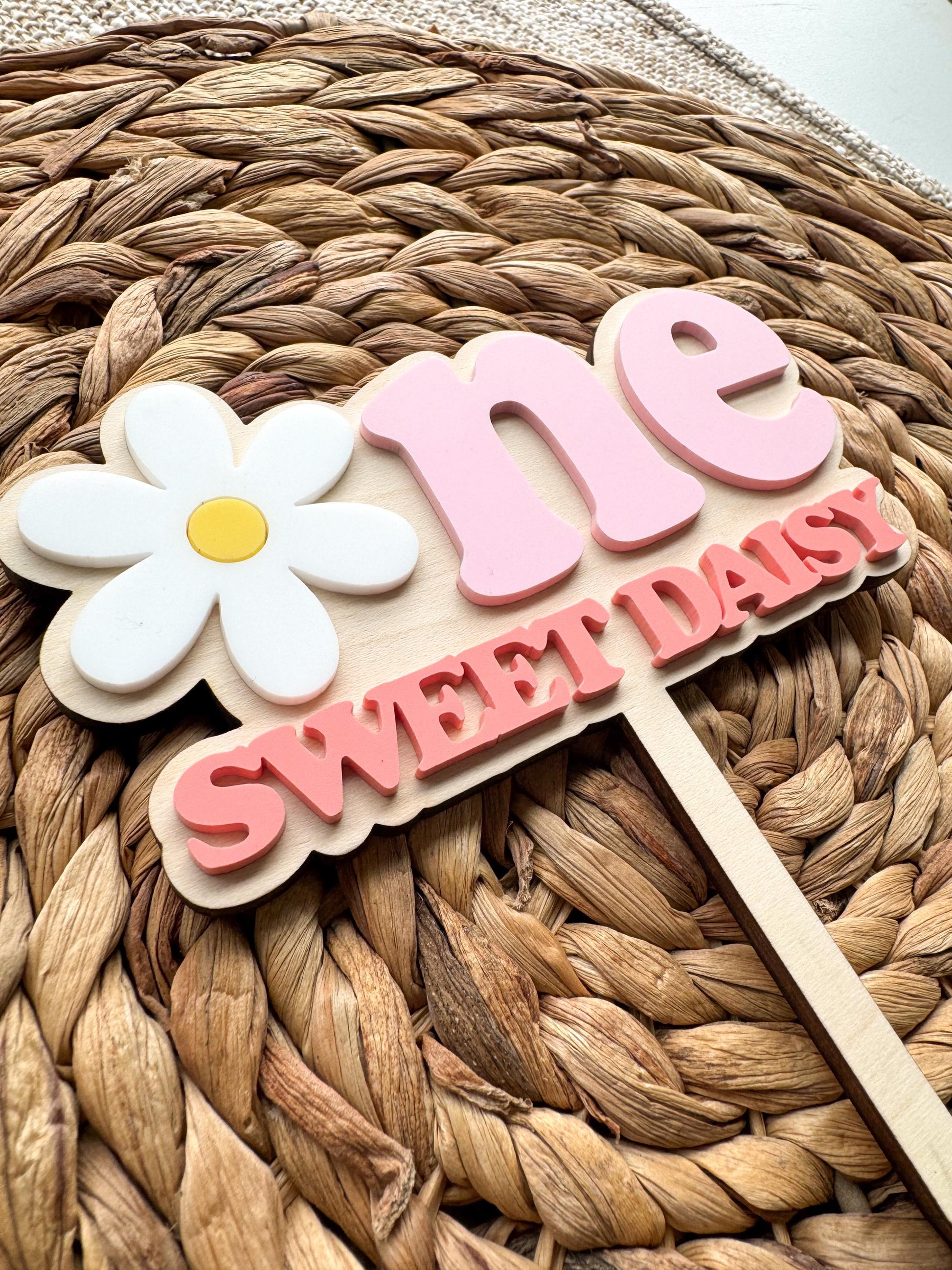One Sweet Daisy Cake Topper First Birthday Floral Party Decor Personalized Name Retro