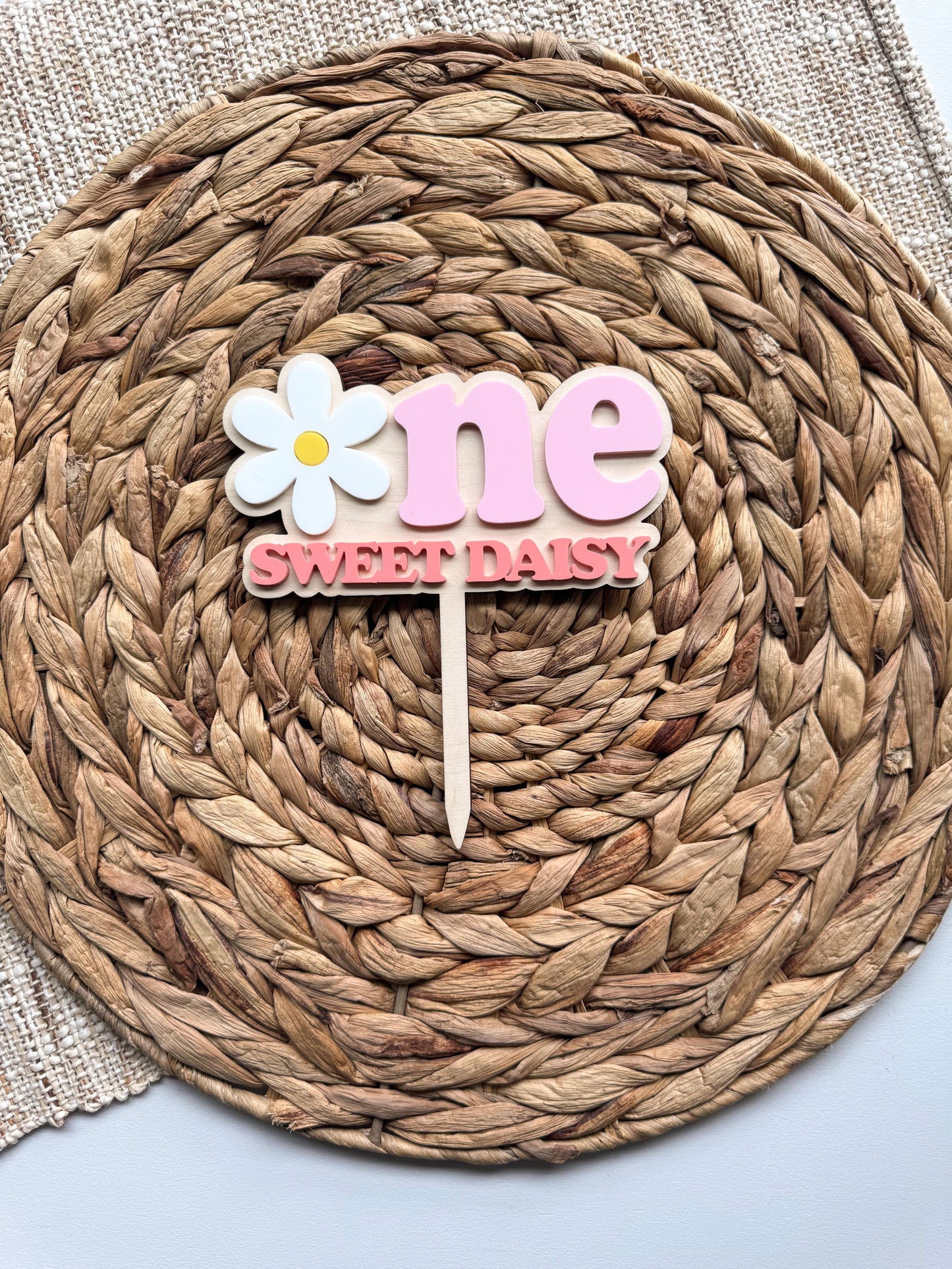 One Sweet Daisy Cake Topper First Birthday Floral Party Decor Personalized Name Retro