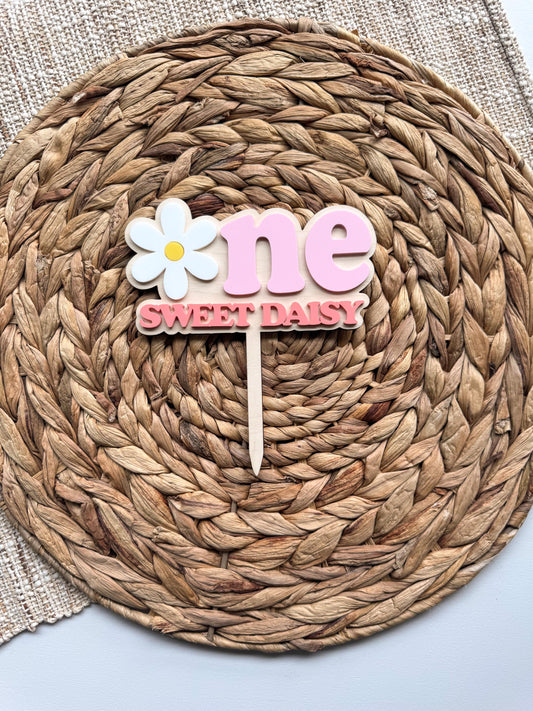 One Sweet Daisy Cake Topper First Birthday Floral Party Decor Personalized Name Retro