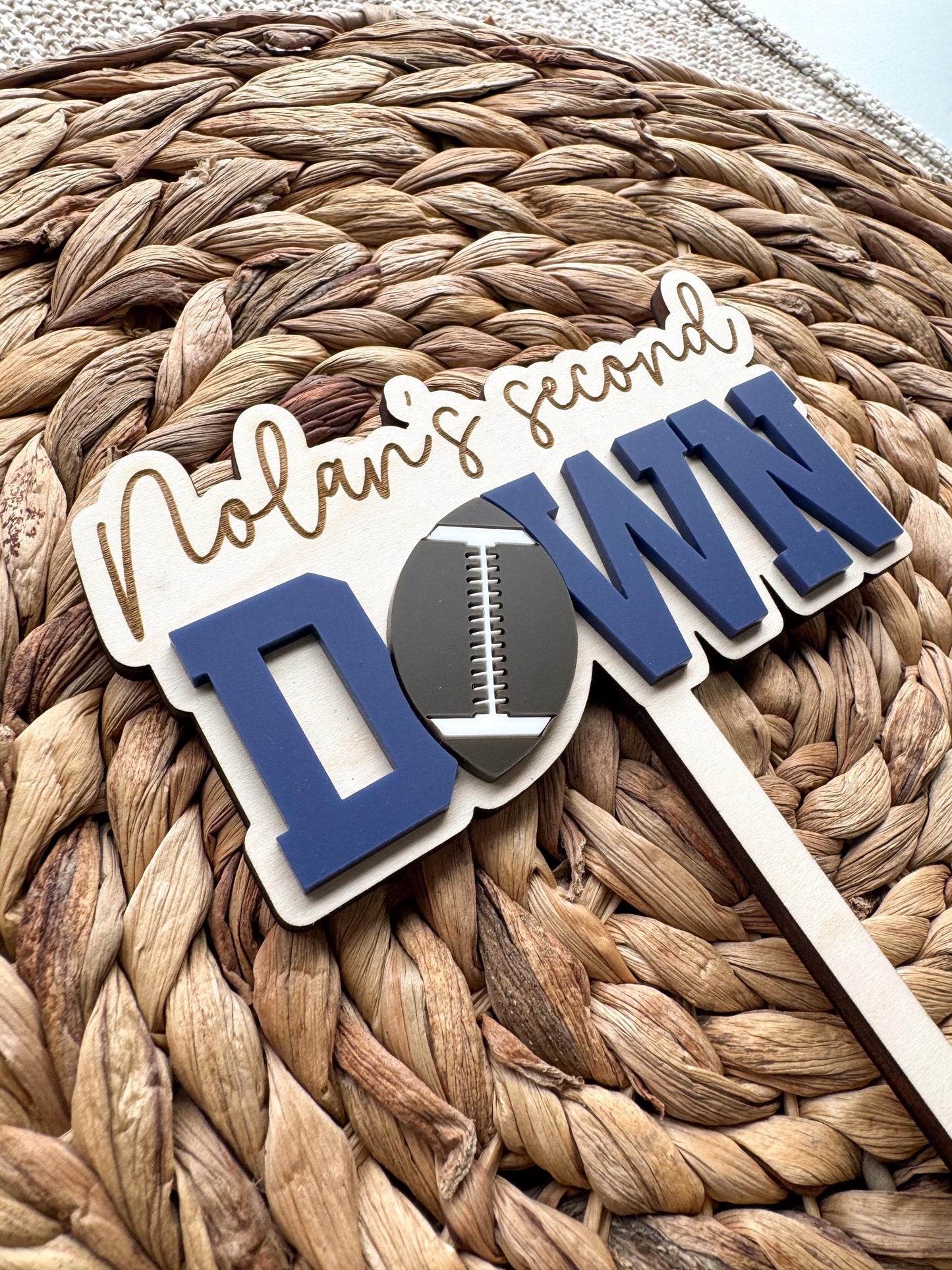 Custom Football Cake Topper – Personalized Second Down Birthday Sports Theme Party Decor