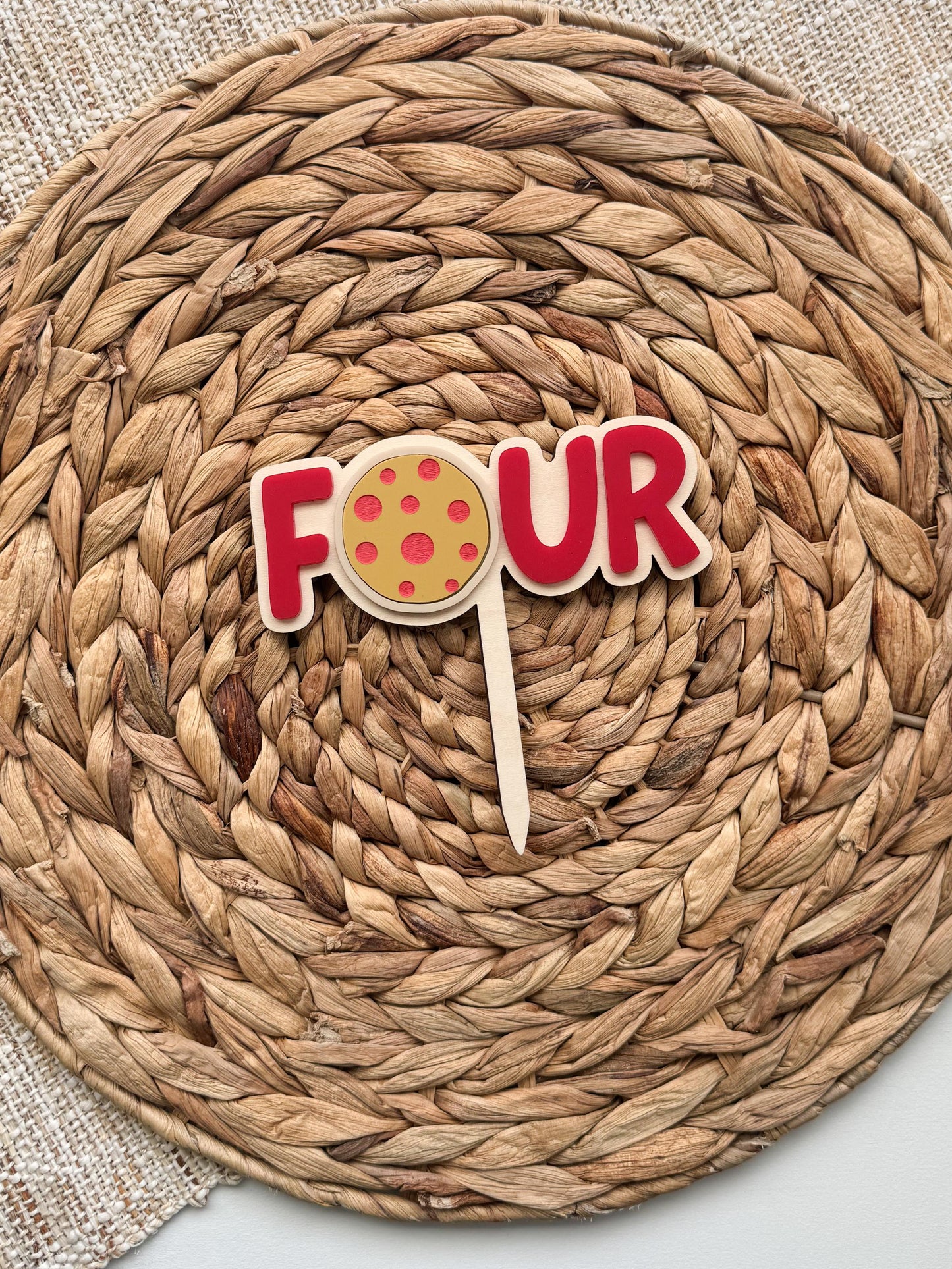 Fourth Birthday Cake Topper, Pizza Party Decor, Personalized Kids Bday Decoration, Custom Name Option