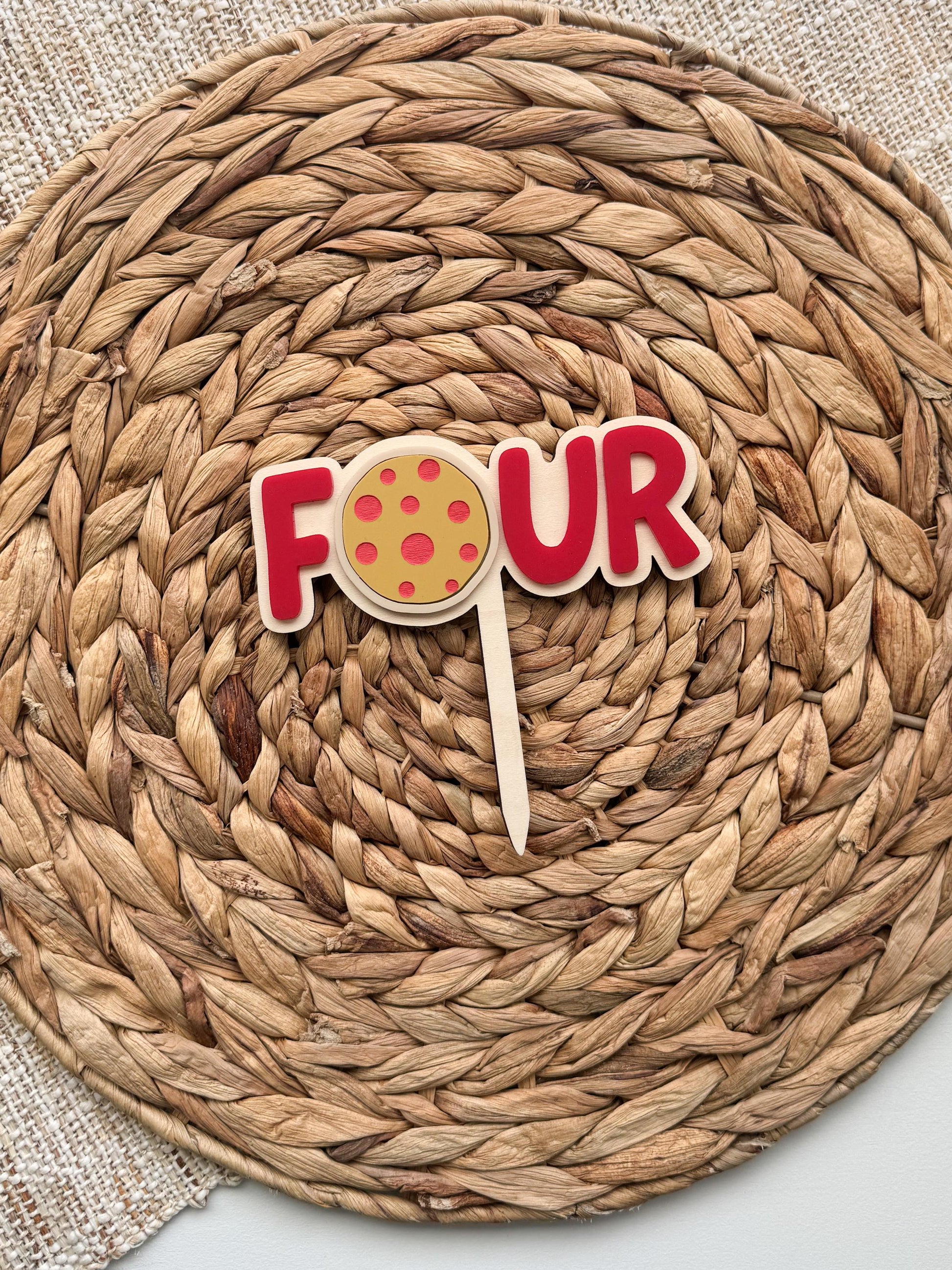 Fourth Birthday Cake Topper, Pizza Party Decor, Personalized Kids Bday Decoration, Custom Name Option