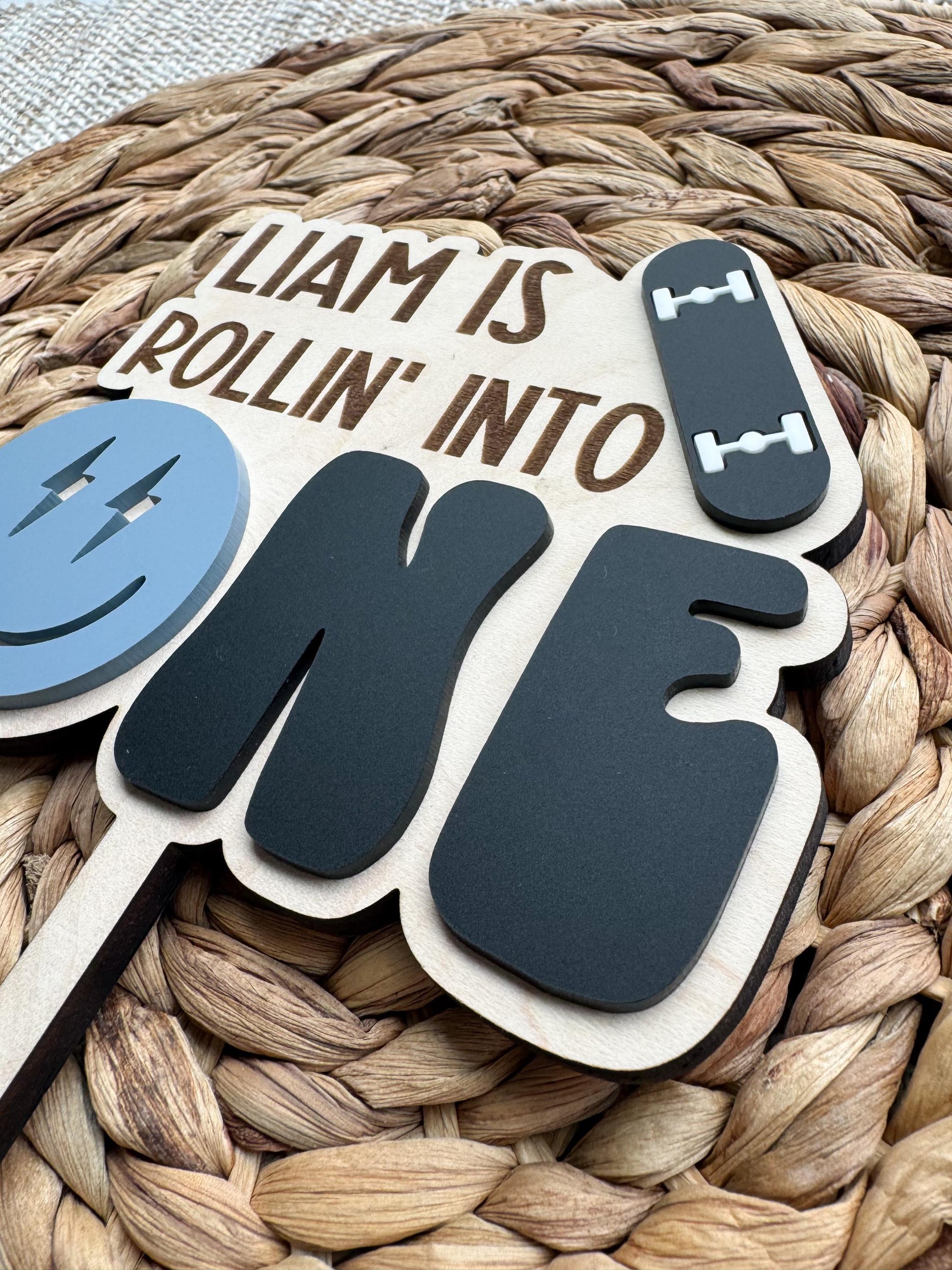 Skateboard Birthday Cake Topper, Rollin Into One 1st Party Decor, Custom Age Skate Theme