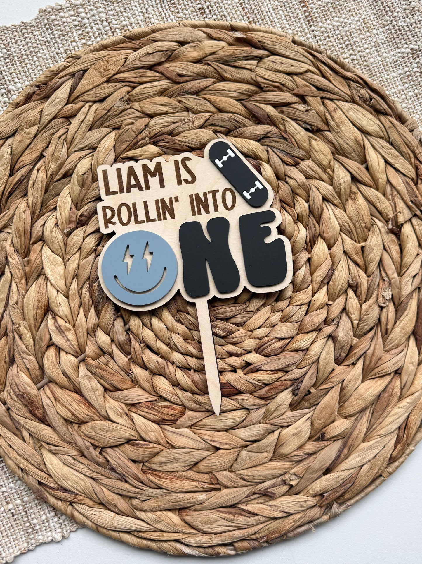 Skateboard Birthday Cake Topper, Rollin Into One 1st Party Decor, Custom Age Skate Theme