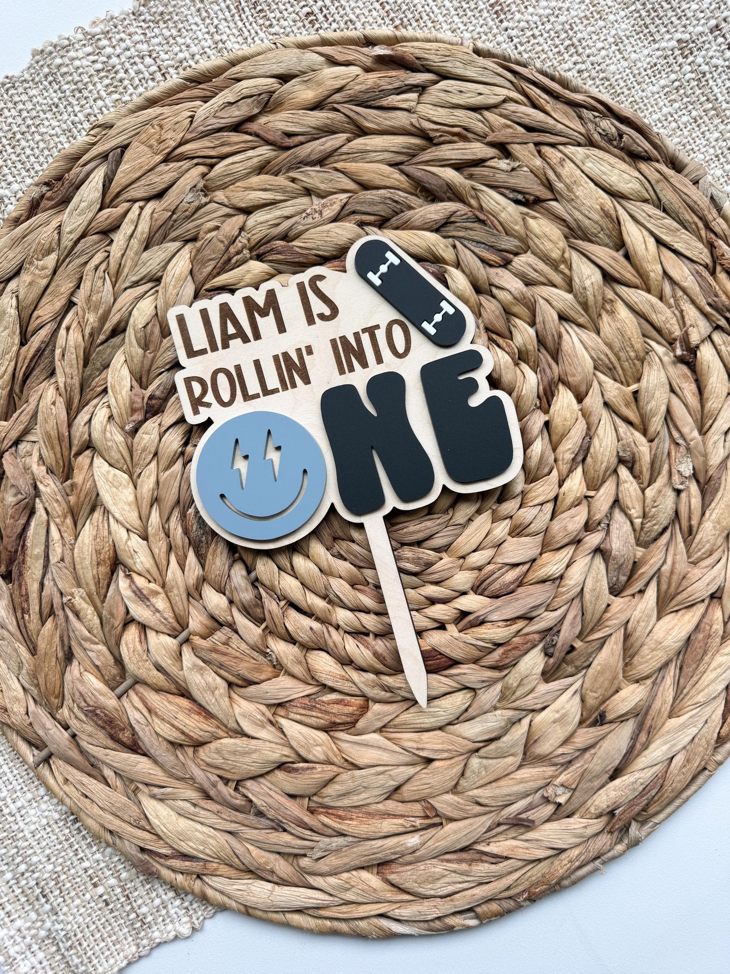 Skateboard Birthday Cake Topper, Rollin Into One 1st Party Decor, Custom Age Skate Theme