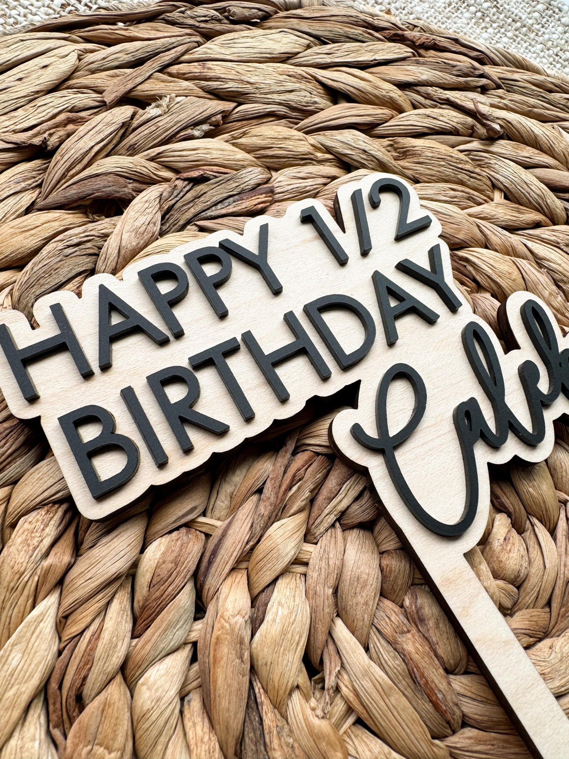 Personalized Half Birthday Cake Topper | Custom Name 6 Month Smash Cake Decor