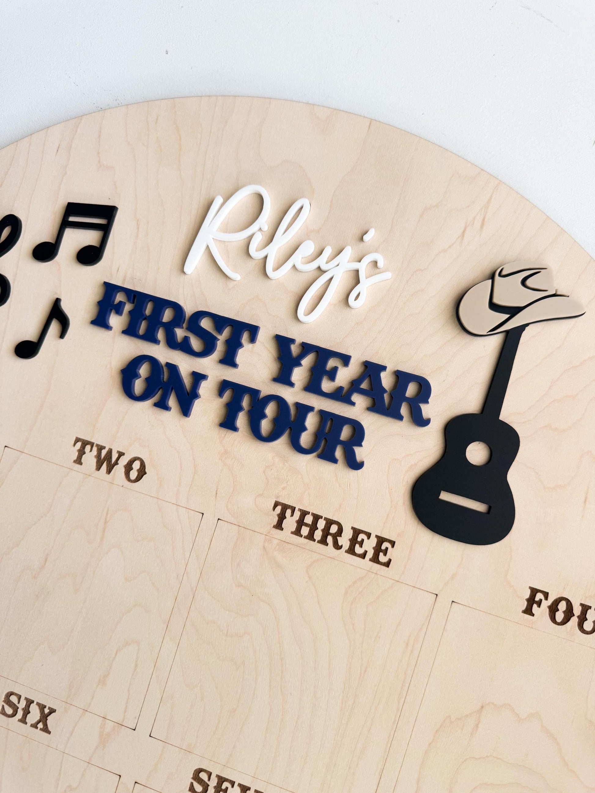 Personalized First Year On Tour music first birthday photo display board, unique party decor