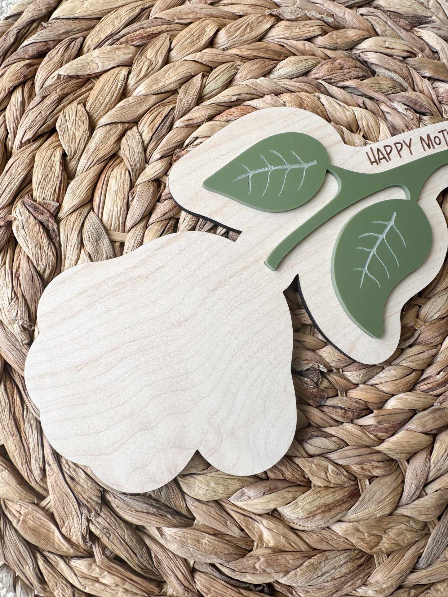 Handprint Flower Wood Sign, Personalized Mother’s Day Gift, Maple Keepsake with Acrylic Leaves