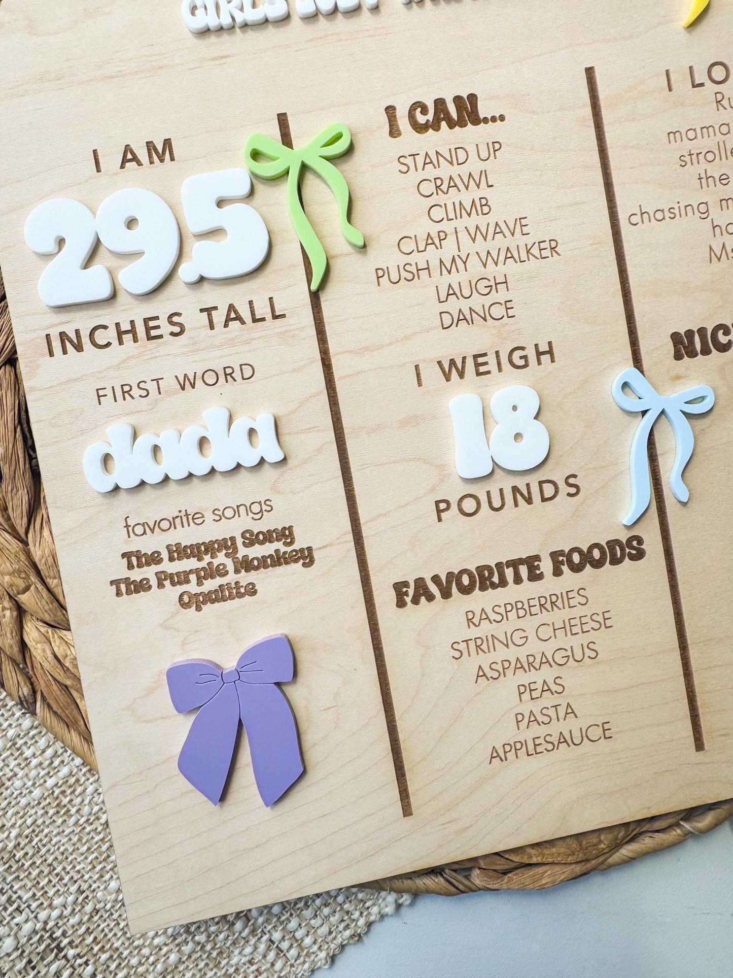 1st Milestone Board, Baby Stats Sign, Personalized One Year - First Birthday Party Photo Prop