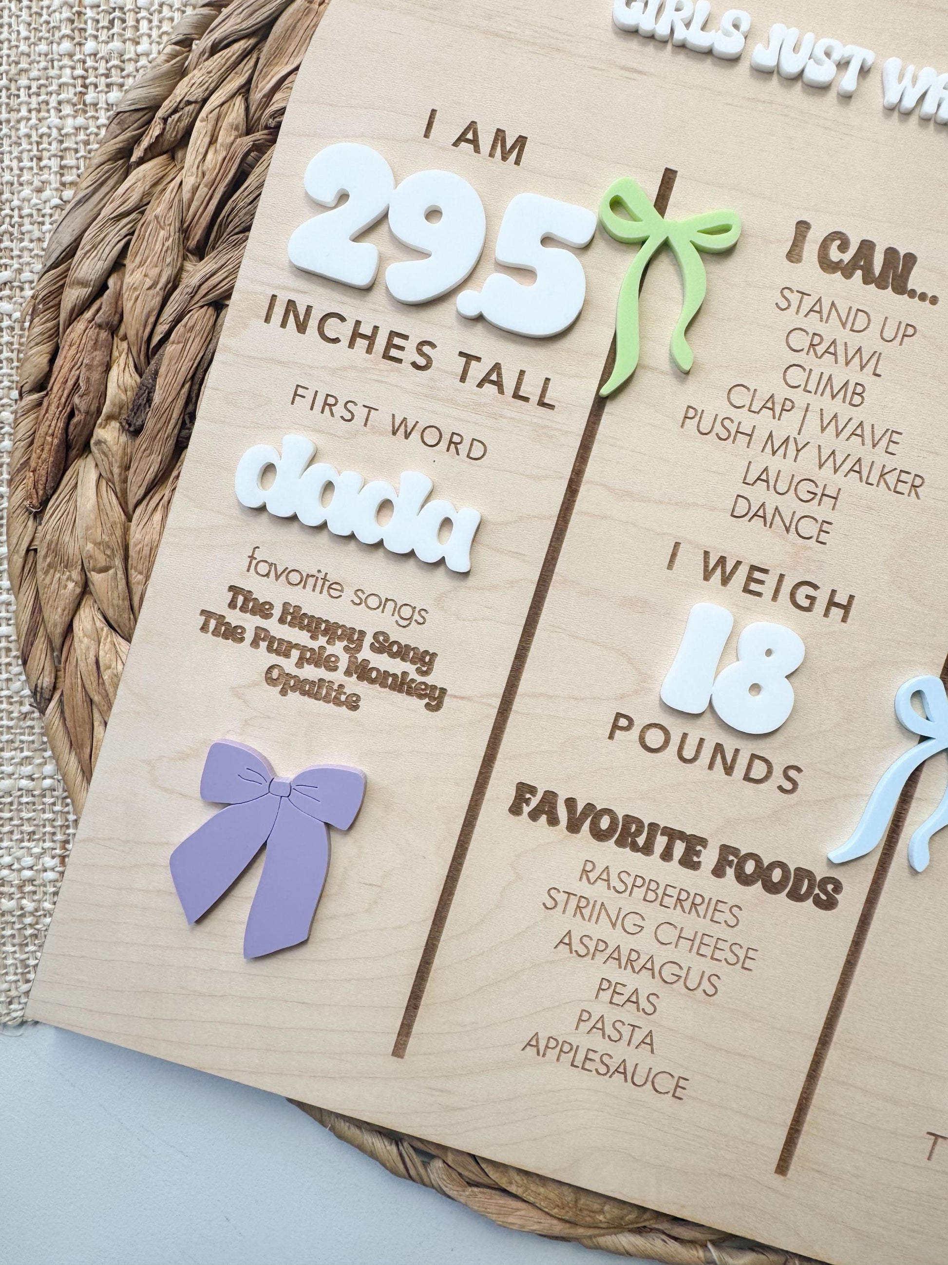 1st Milestone Board, Baby Stats Sign, Personalized One Year - First Birthday Party Photo Prop