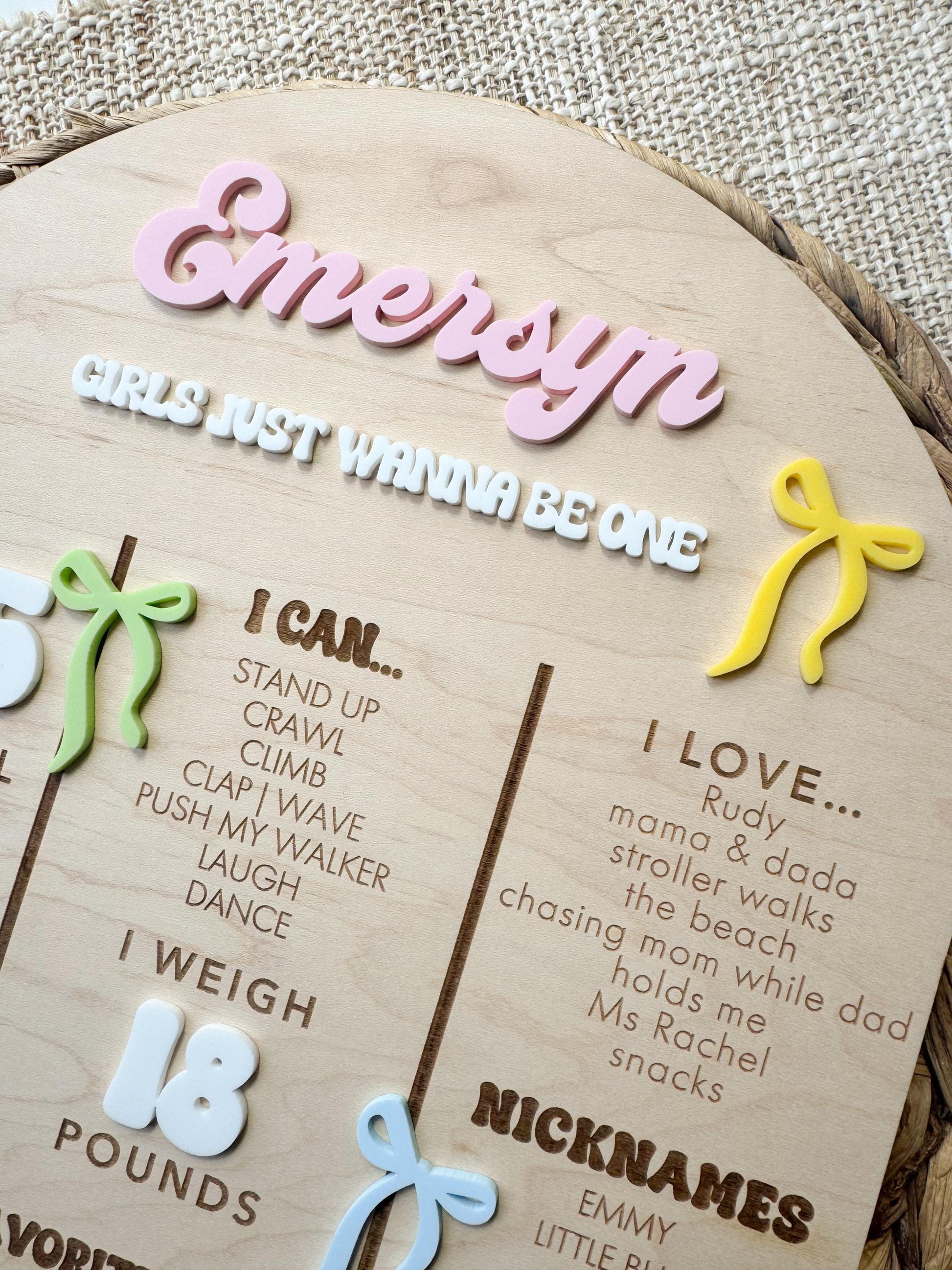 1st Milestone Board, Baby Stats Sign, Personalized One Year - First Birthday Party Photo Prop