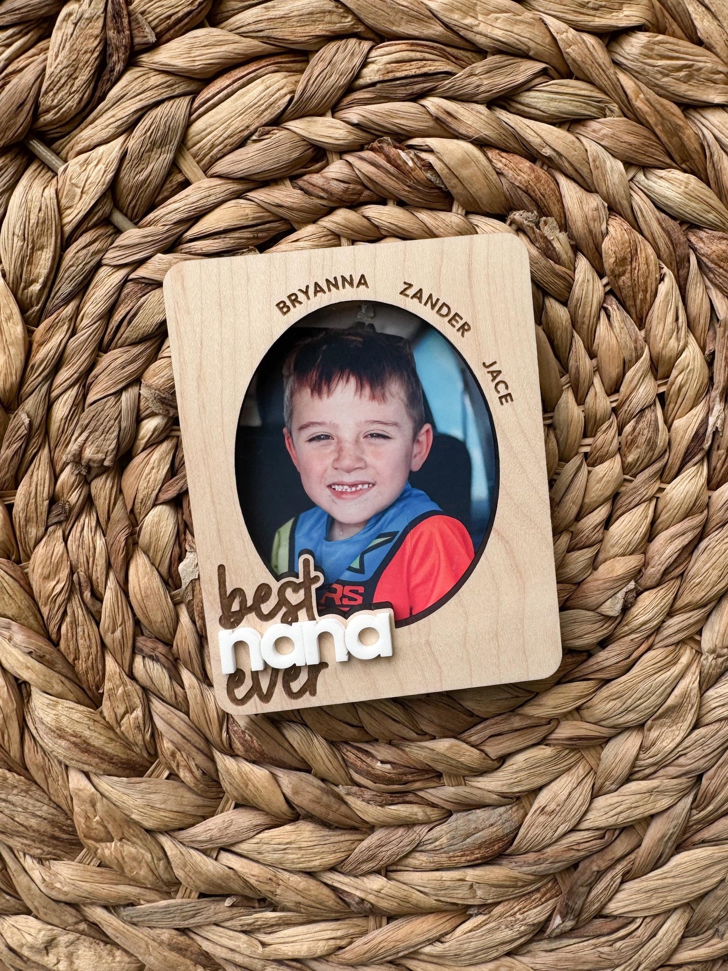 Custom Photo Magnet, Personalized Mother’s Day Gift, Visor Clip Wood Picture Frame with Kids Names