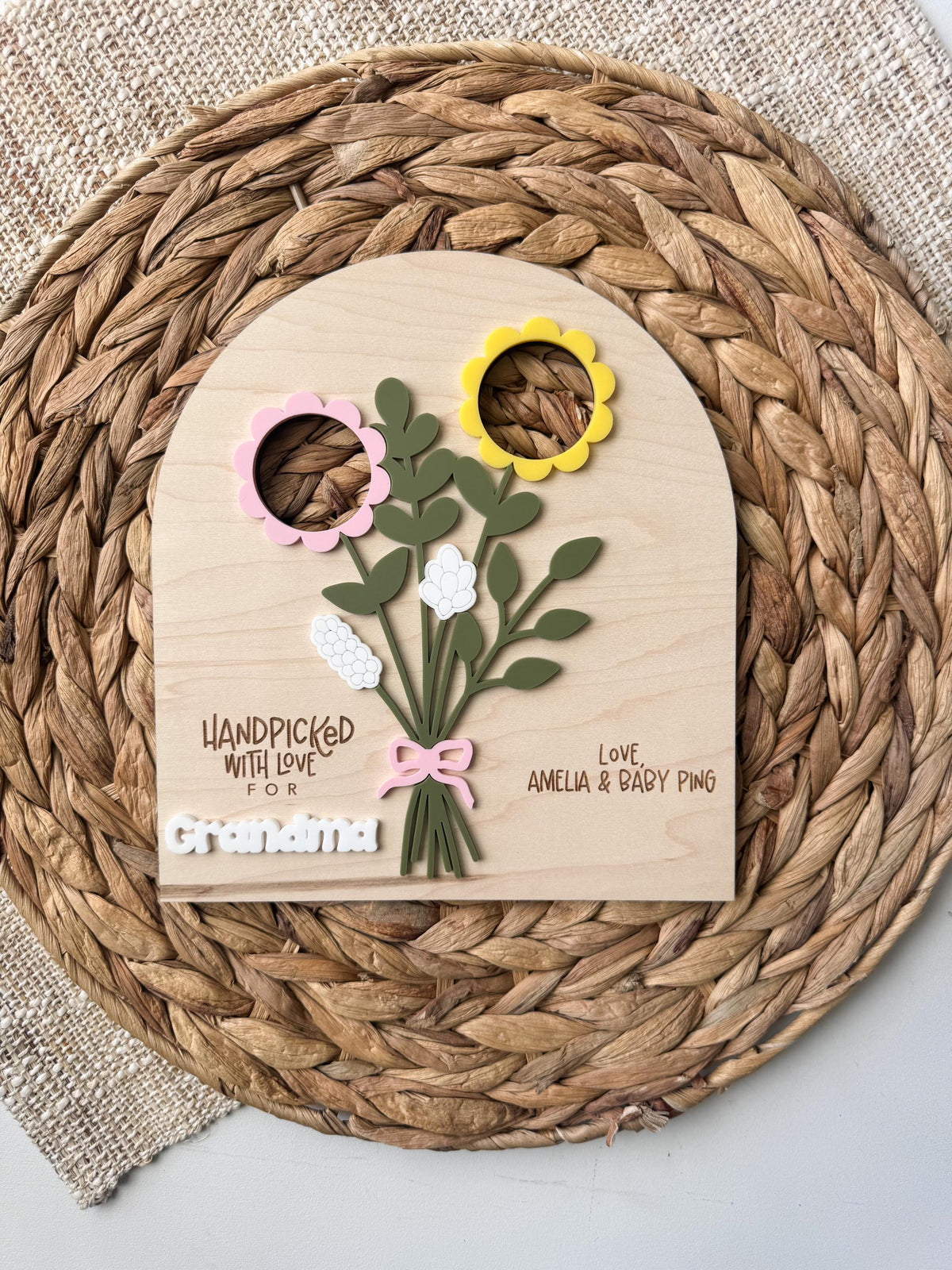 Personalized Photo Flower Bouquet | Mother's Day Wood Sign