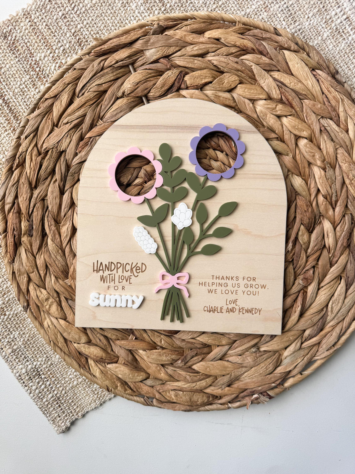 Handpicked with Love sign with a custom date message