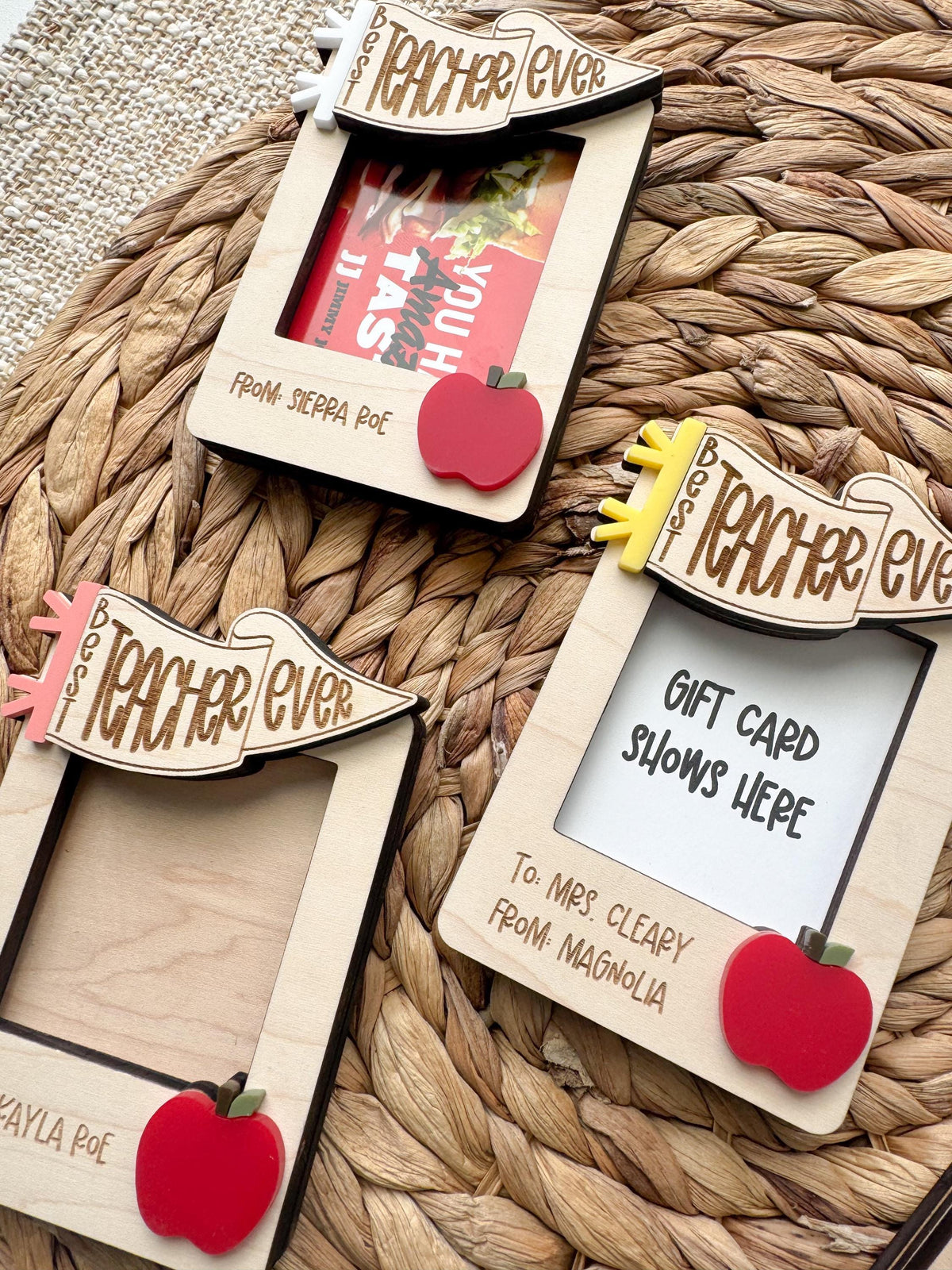 Wooden teacher gift card holder that doubles as a photo frame