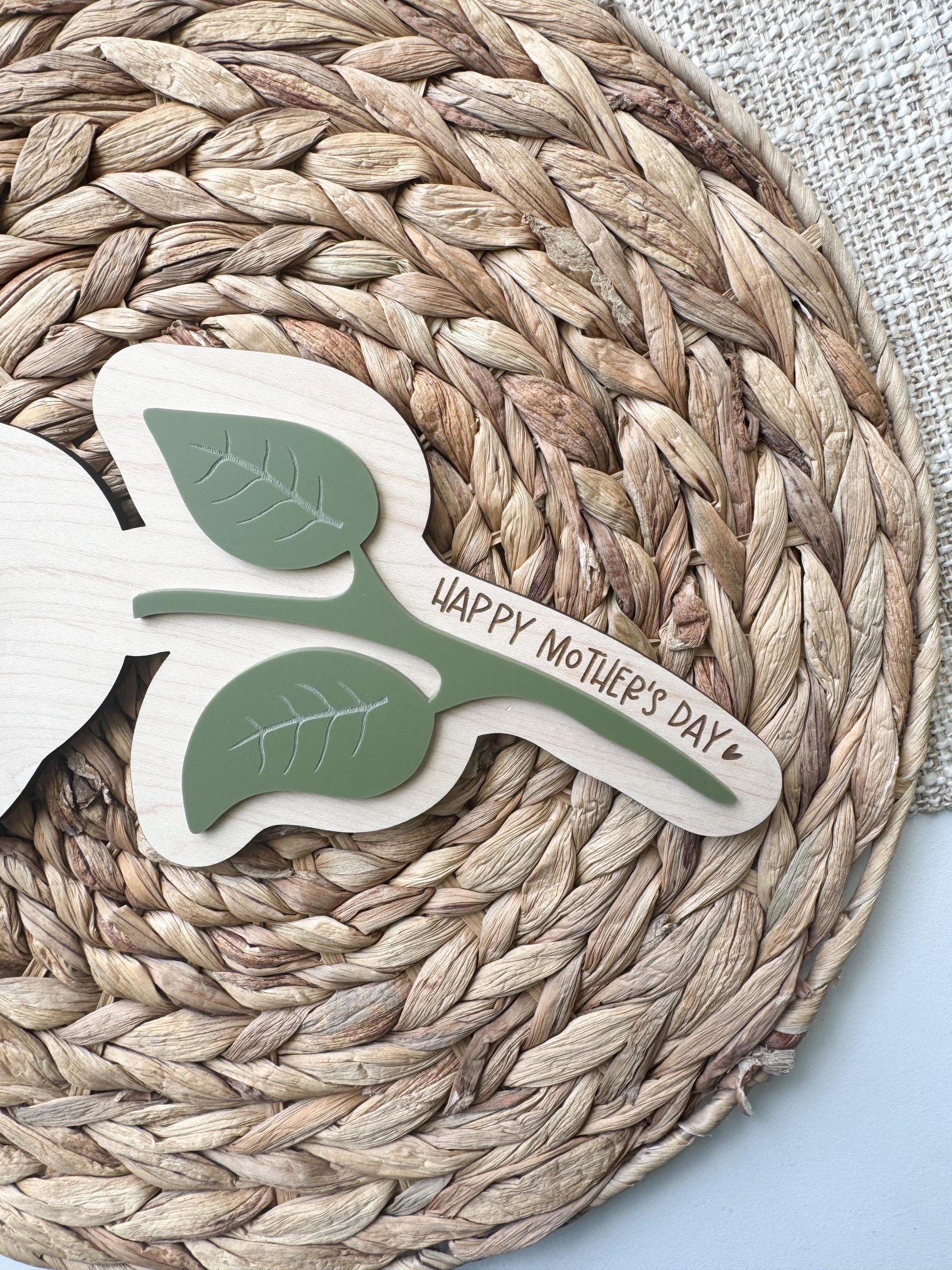 Handprint Flower Wood Sign, Personalized Mother’s Day Gift, Maple Keepsake with Acrylic Leaves