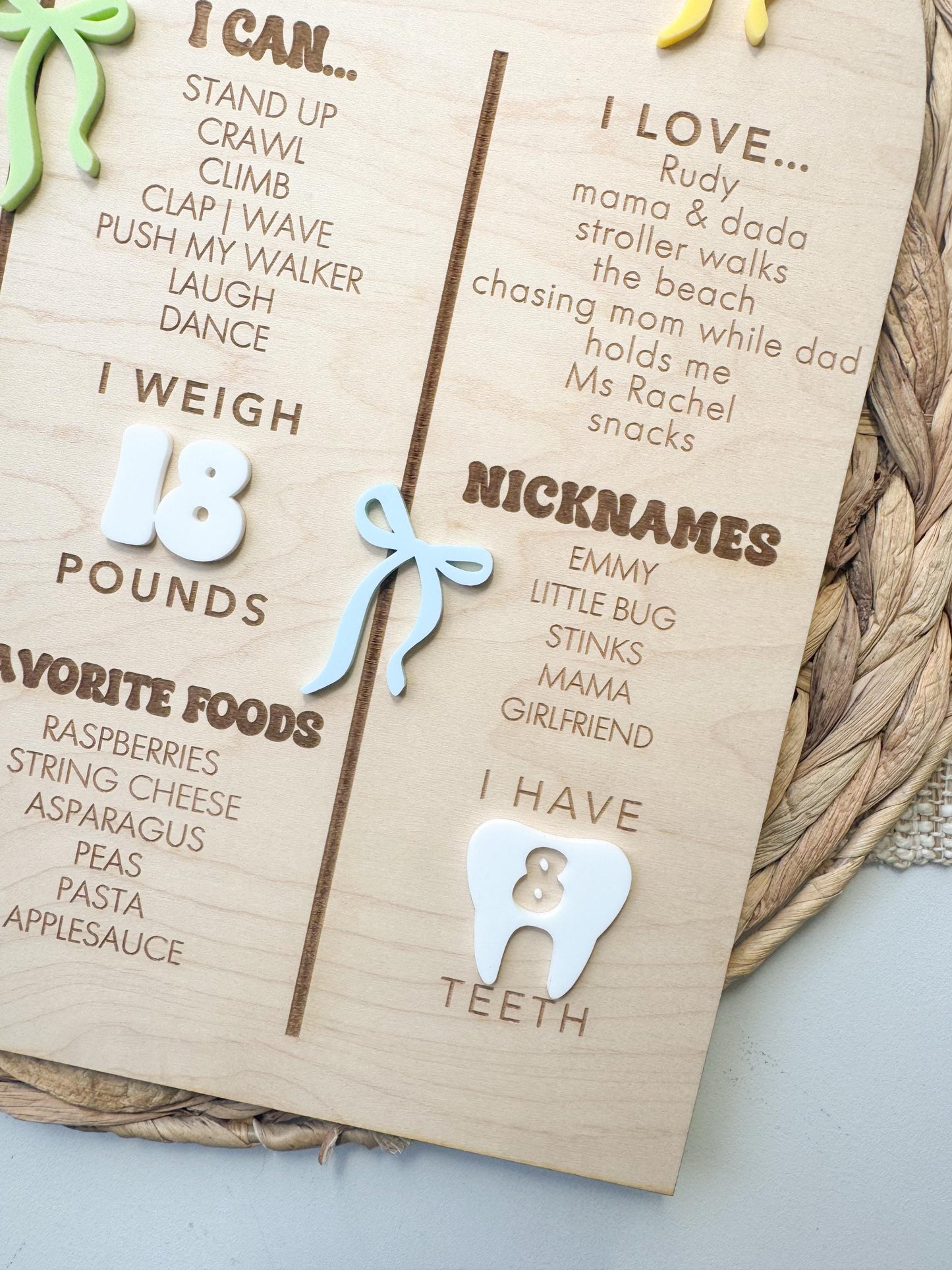 1st Milestone Board, Baby Stats Sign, Personalized One Year - First Birthday Party Photo Prop