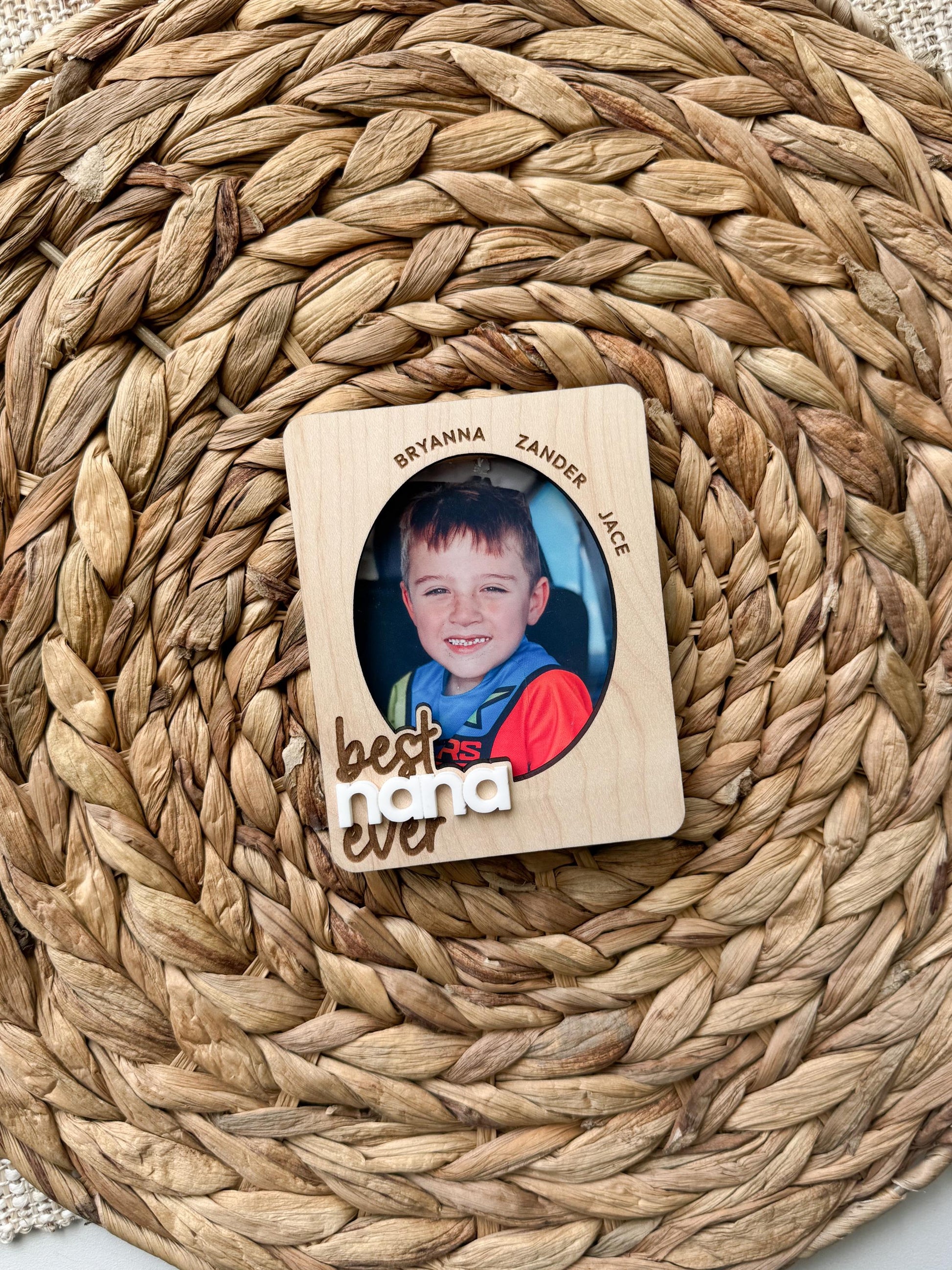 Custom Photo Magnet, Personalized Mother’s Day Gift, Visor Clip Wood Picture Frame with Kids Names
