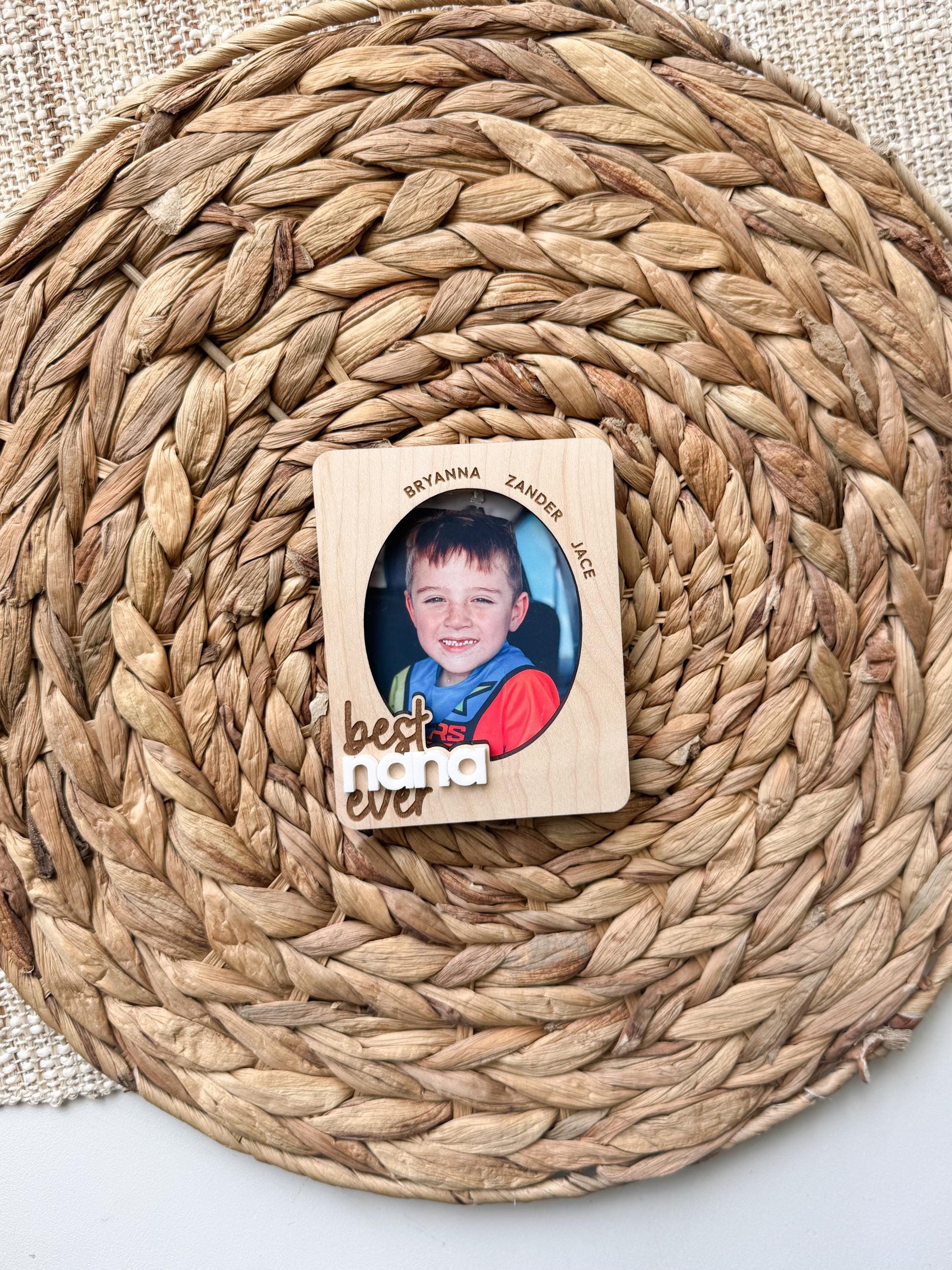 Maple wood personalized photo frame with layered acrylic best nana lettering