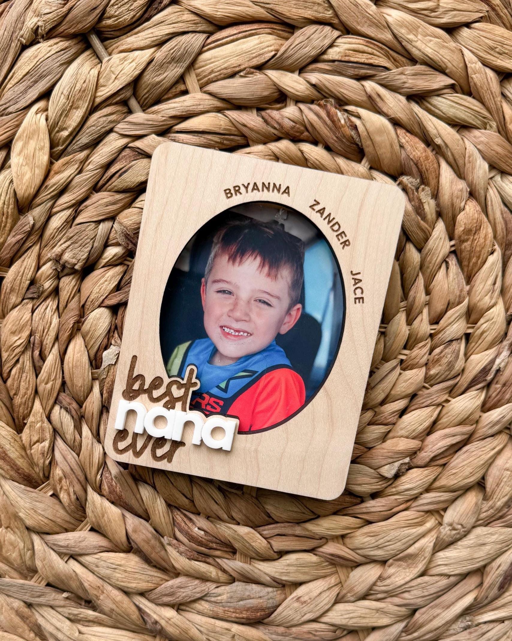 Custom engraved names around photo frame personalized for family keepsake gift