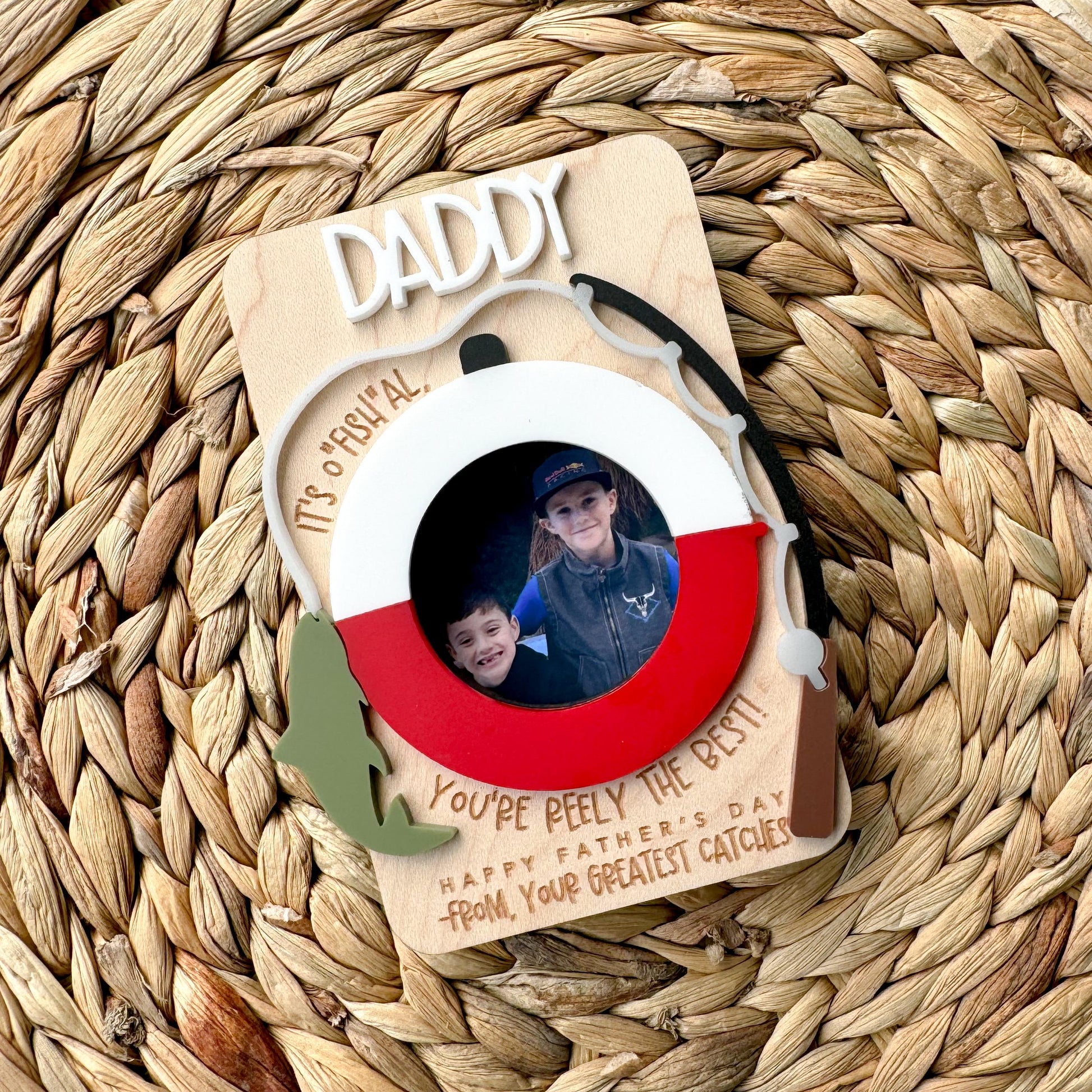 Personalized Father's Day Gift for Dad, Photo Car Visor Clip & Fridge Magnet, Custom Wood Picture Frame for Grandpa Papa from Kids