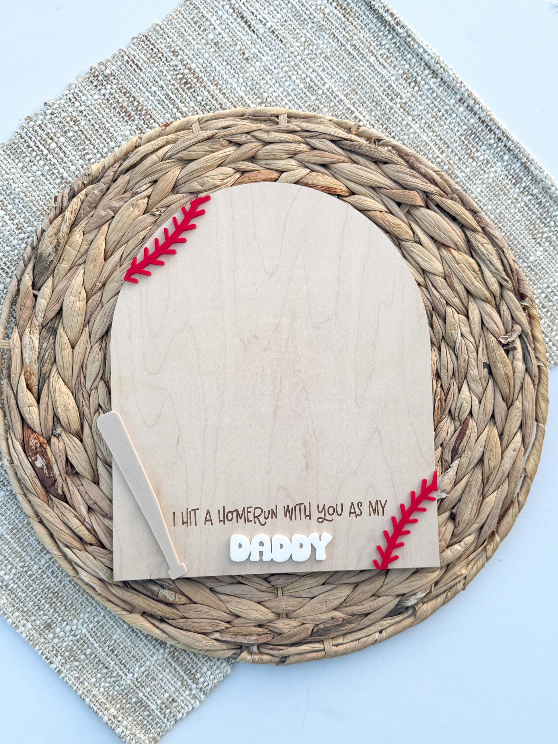 Personalized baseball handprint plaque with custom Daddy wording on maple wood