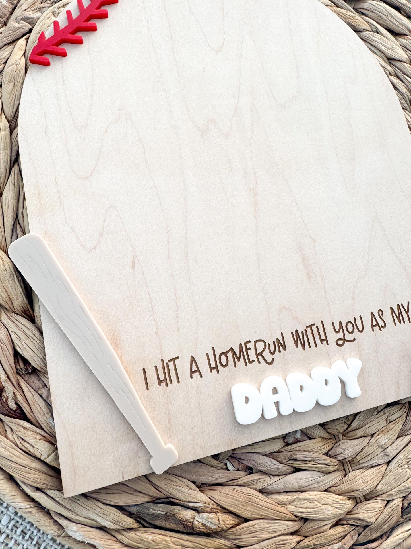 Baseball Dad handprint keepsake sign showing child's handprints and custom name