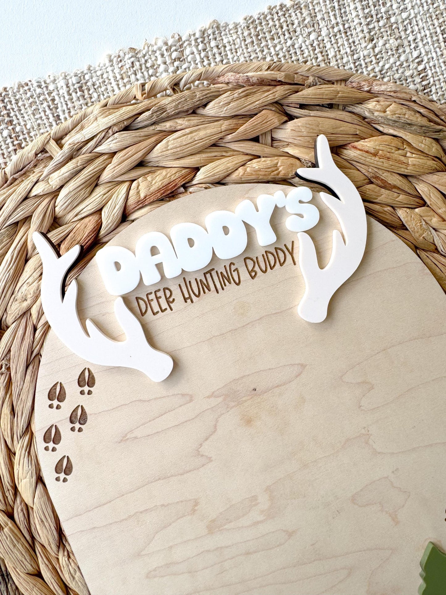Custom daddy hunting buddy handprint sign with engraved Father’s Day wording
